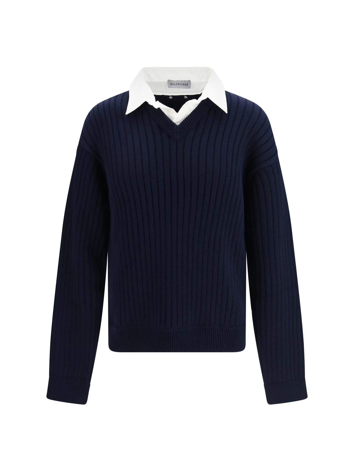Balenciaga Men Cotton Sweater With Shirt Details BALENCIAGA