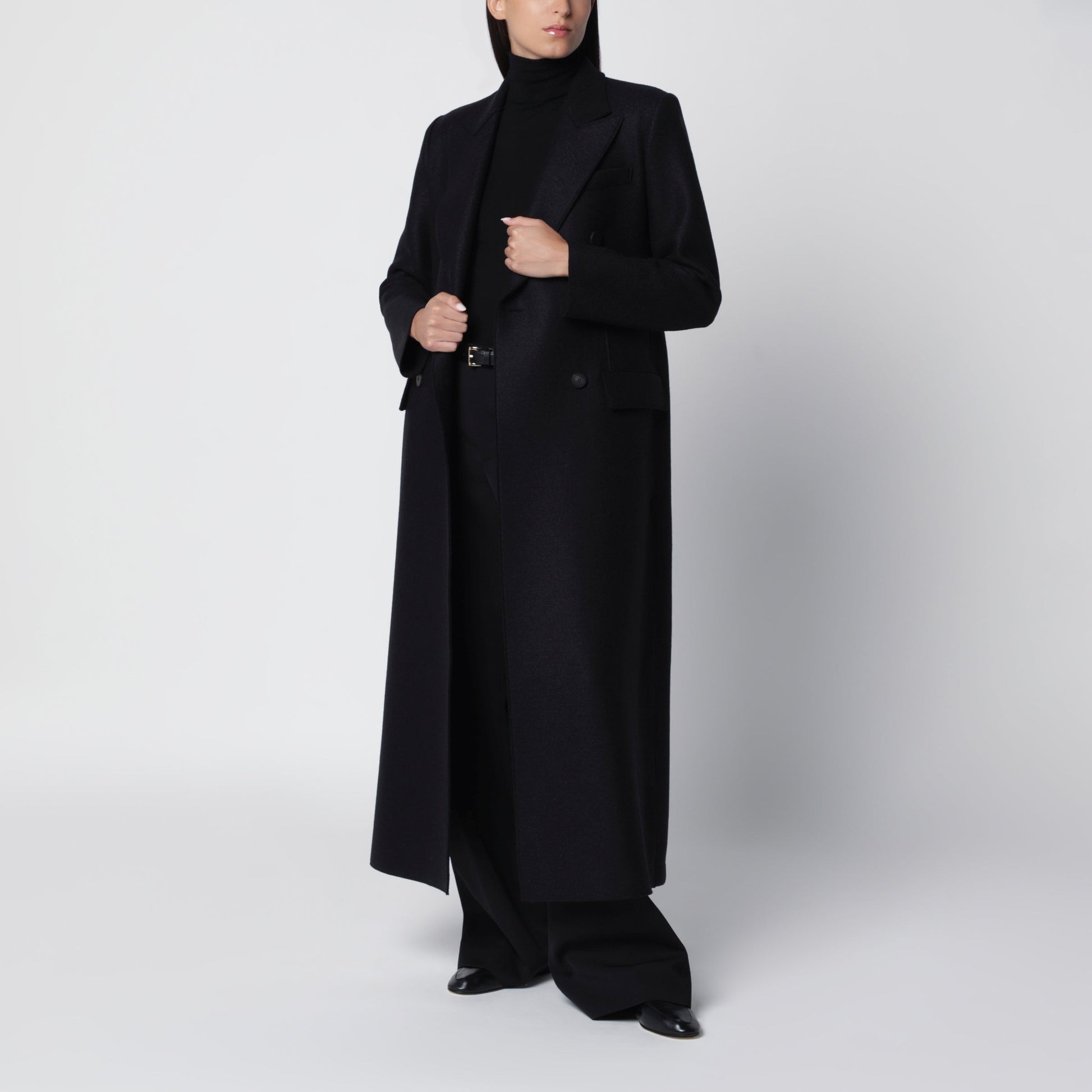 Harris Wharf London Long Black Double-Breasted Wool Coat Women HARRIS WHARF LONDON