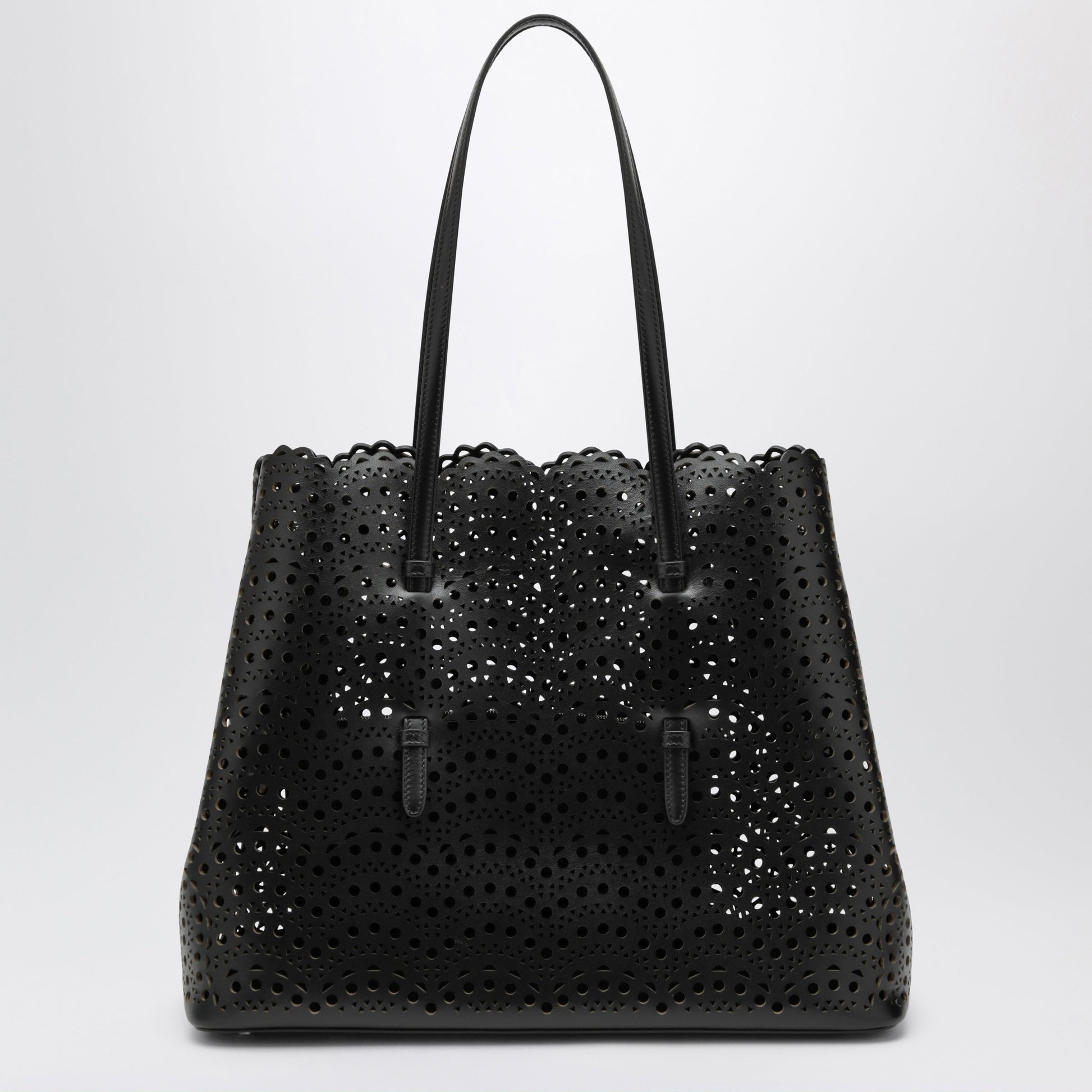 Alaia Mina 37 Leather Tote Bag In Shiny Calfskin, Black Women ALAIA