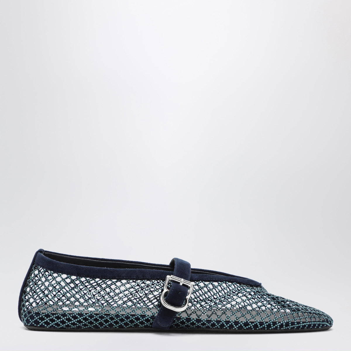Alaia Midnight Blue Mesh Ballerinas With Rhinestones Women ALAIA