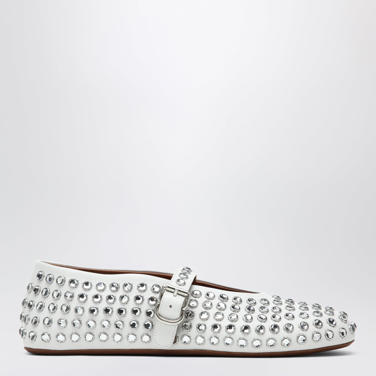 Alaia White Leather Ballerina With Crystals Women ALAIA