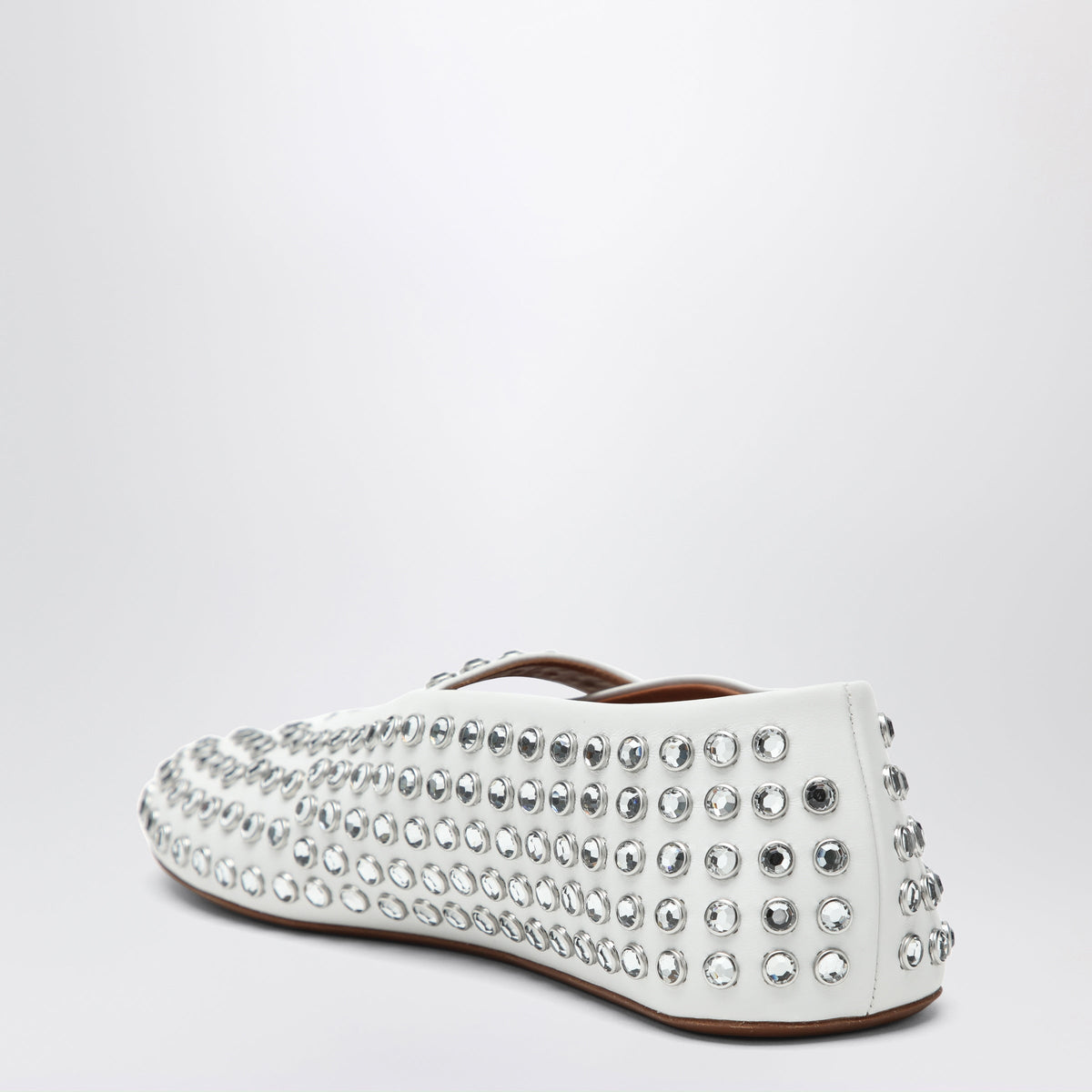 Alaia White Leather Ballerina With Crystals Women ALAIA