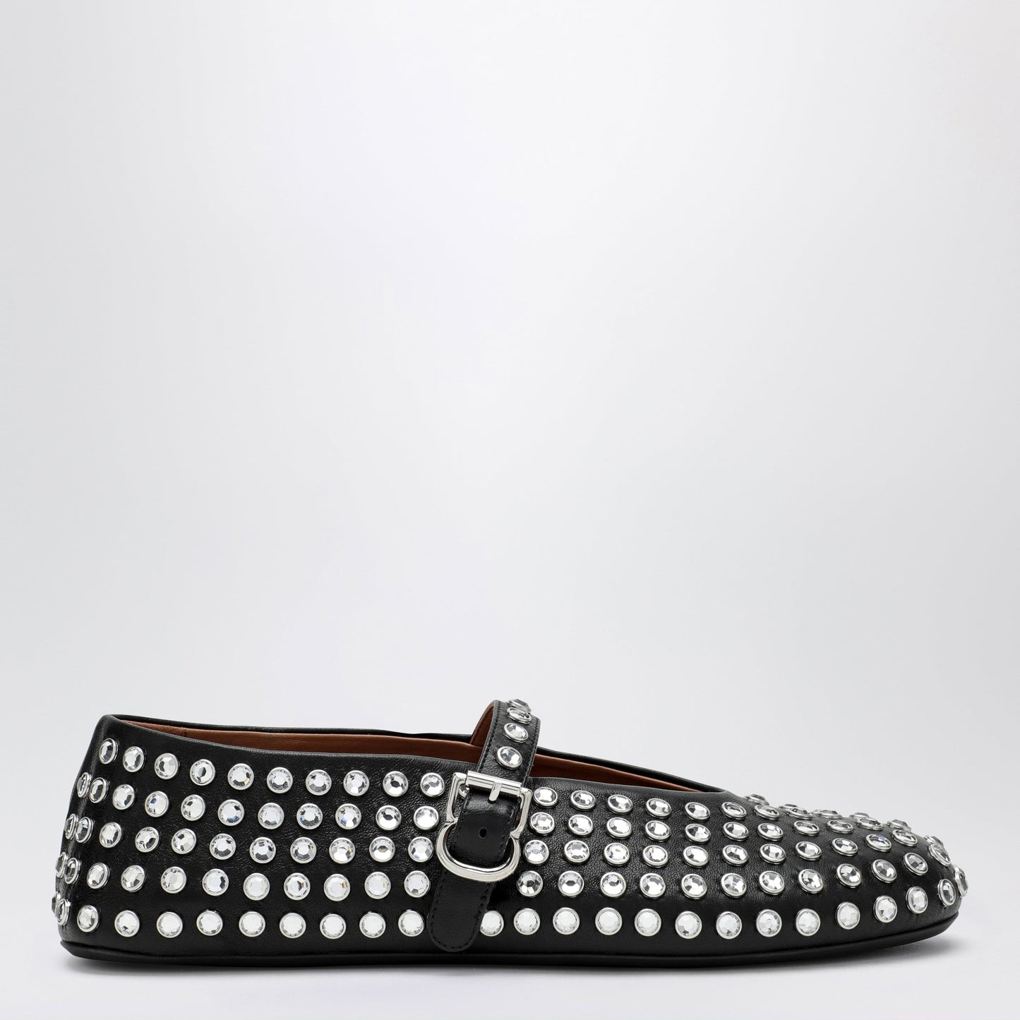 Alaia Black Leather Ballerina With Crystals Women ALAIA