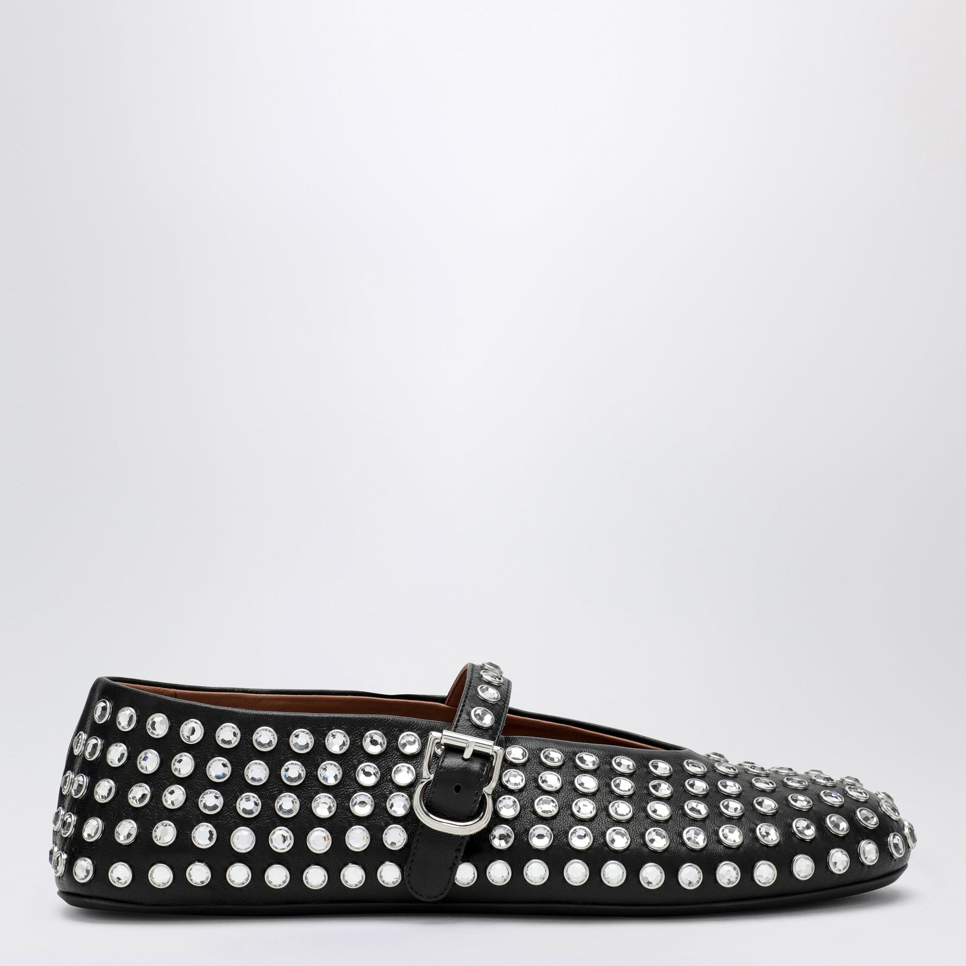 Alaia Black Leather Ballerina With Crystals Women ALAIA