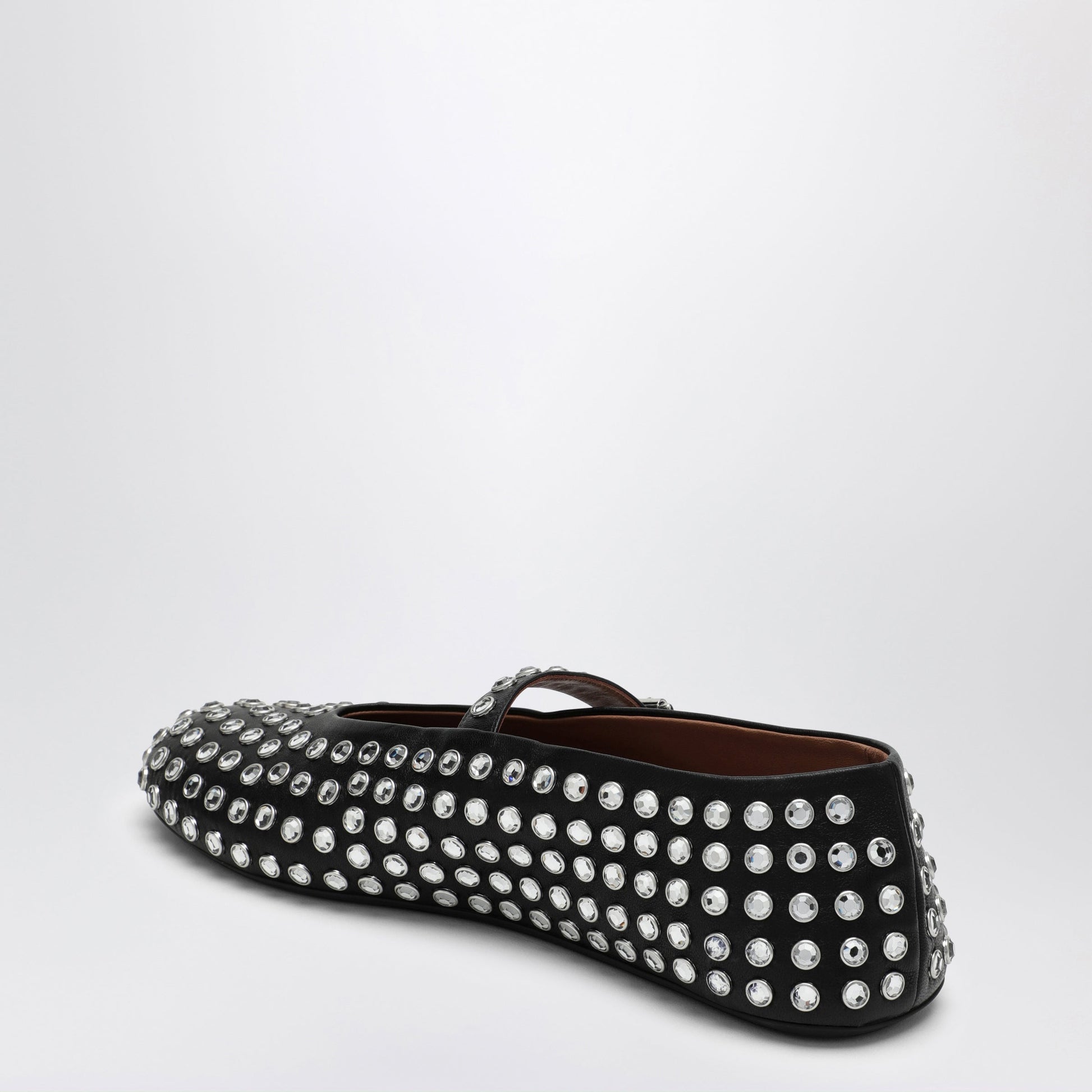 Alaia Black Leather Ballerina With Crystals Women ALAIA