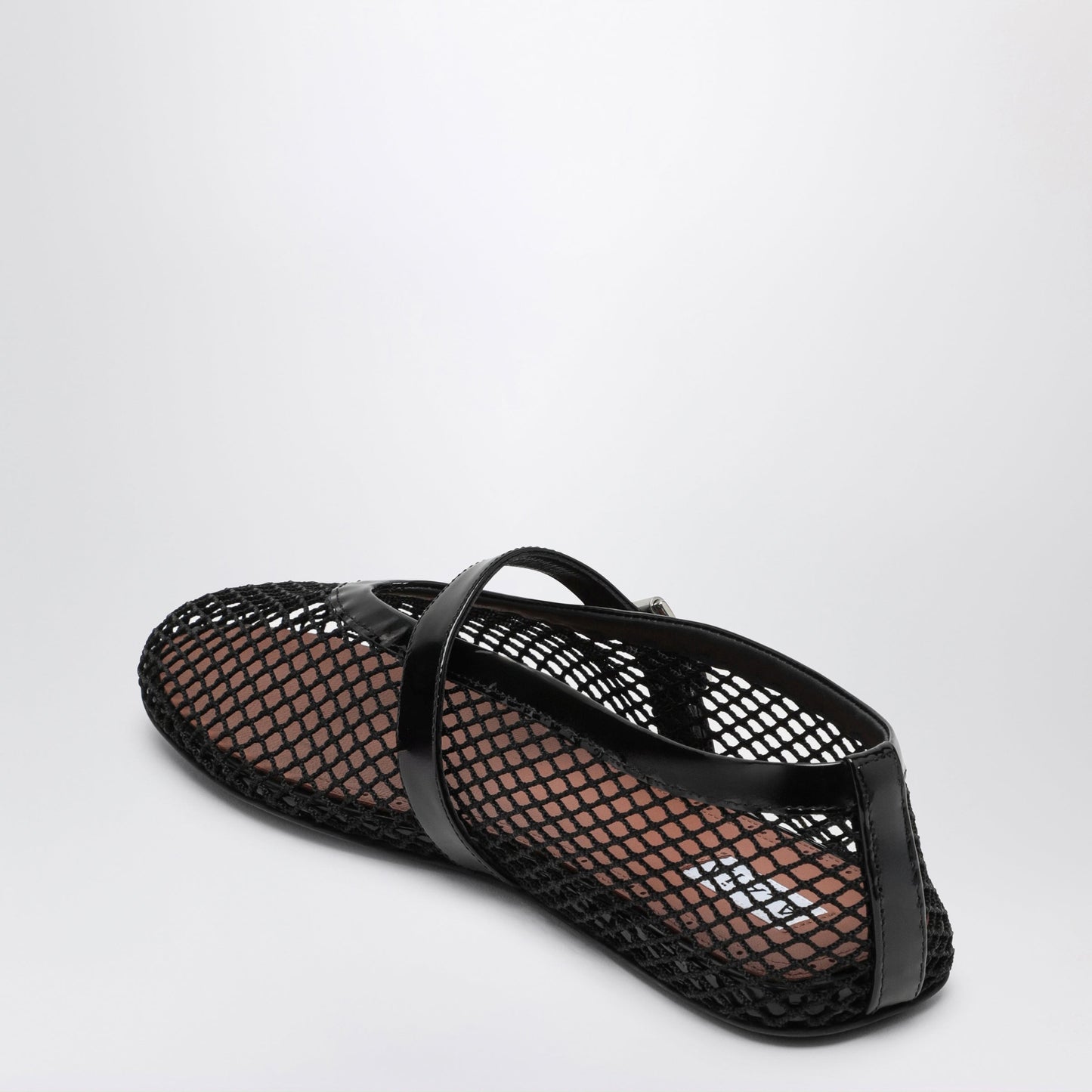 Alaia Flat Mesh Ballerina Flats In Patent Leather, Black Women ALAIA