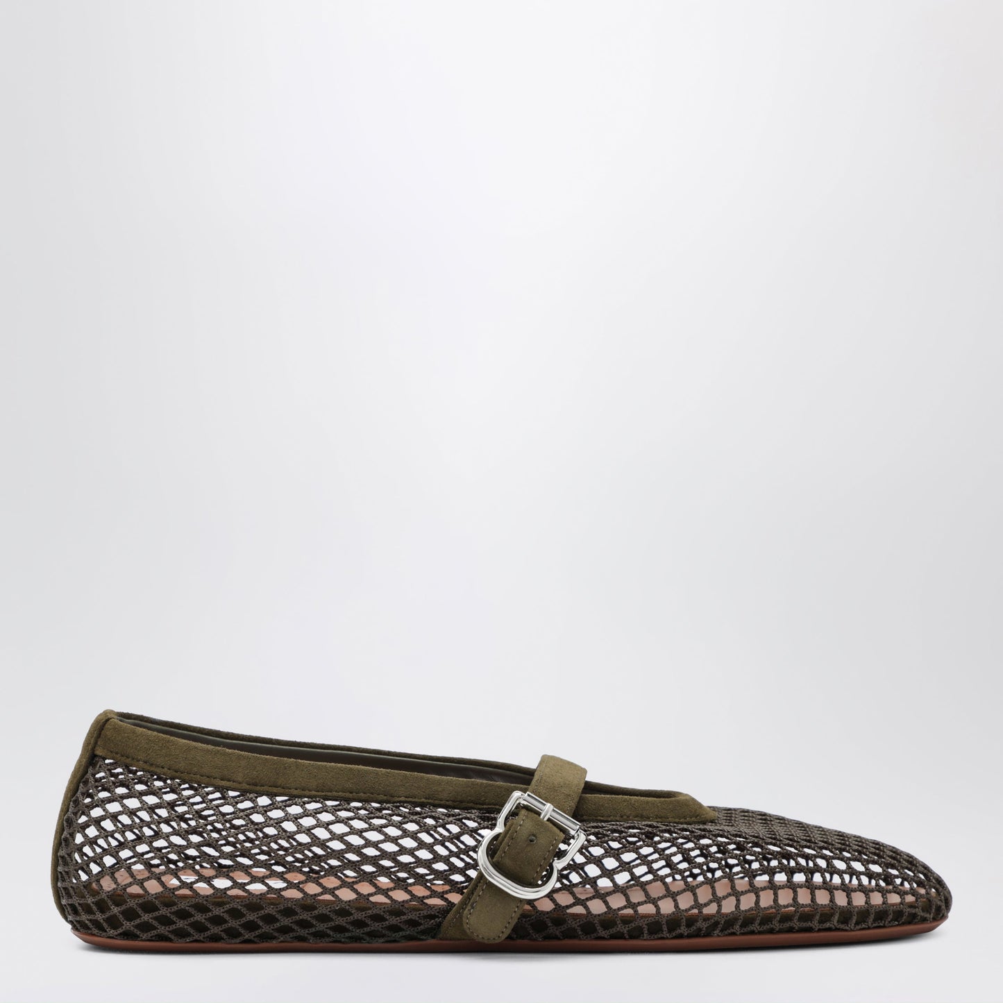 Alaia Flat Ballerinas In Mesh And Suede Leather, Camouflage Green Women ALAIA