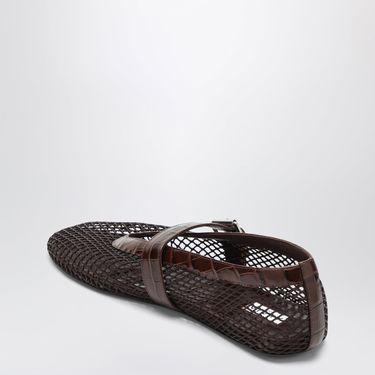 Alaia Brown Mesh And Croc-Effect Leather Ballet Flats Women ALAIA