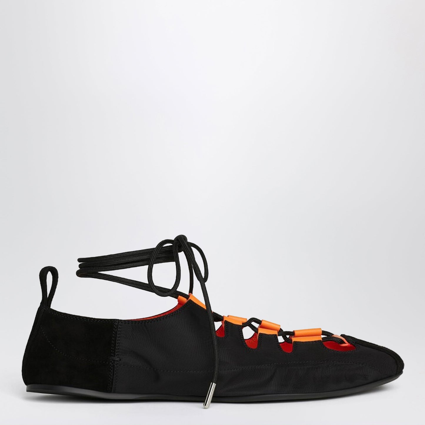 Alaia Foldable Lace-Up Ballet Flats In Nylon And Black Suede Women ALAIA