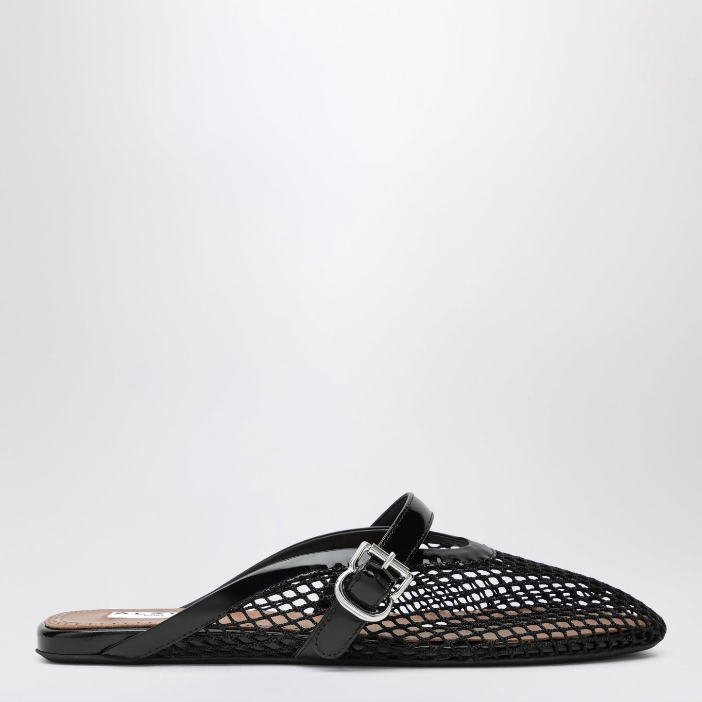 Alaia Flat Mesh Mules With Buckle Strap In Black Women ALAIA