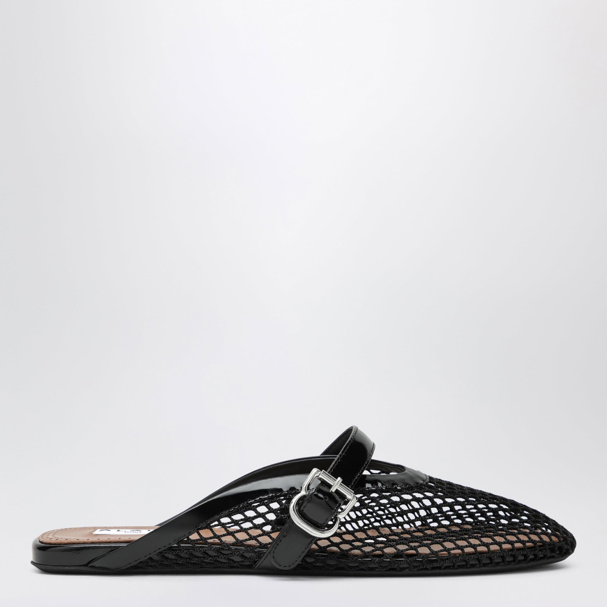 Alaia Flat Mesh Mules With Buckle Strap In Black Women ALAIA