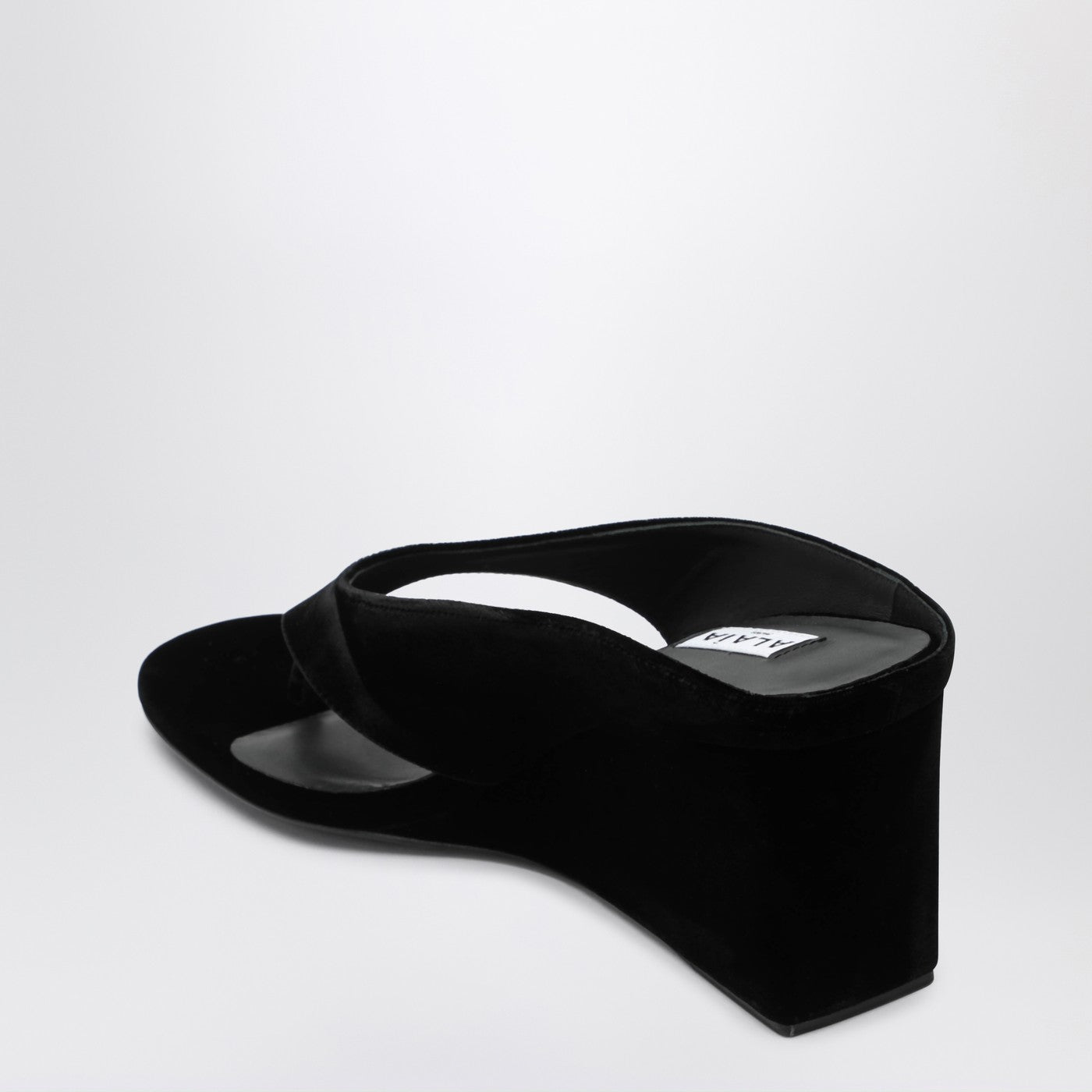 Alaia Thong Mules With Wedge In Black Velvet Women ALAIA