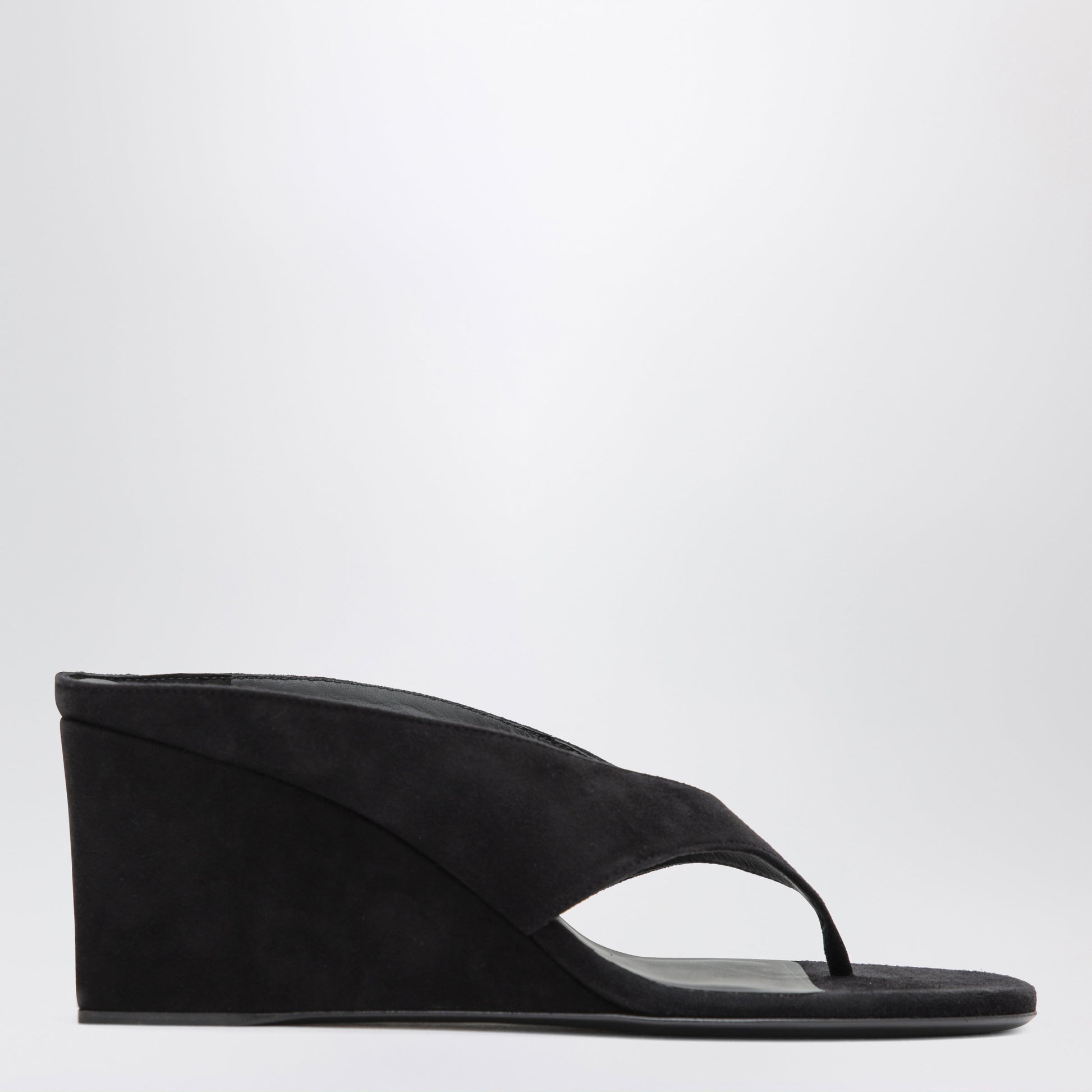 Alaia Black Suede Goat Leather Wedge Thong Mules Women ALAIA