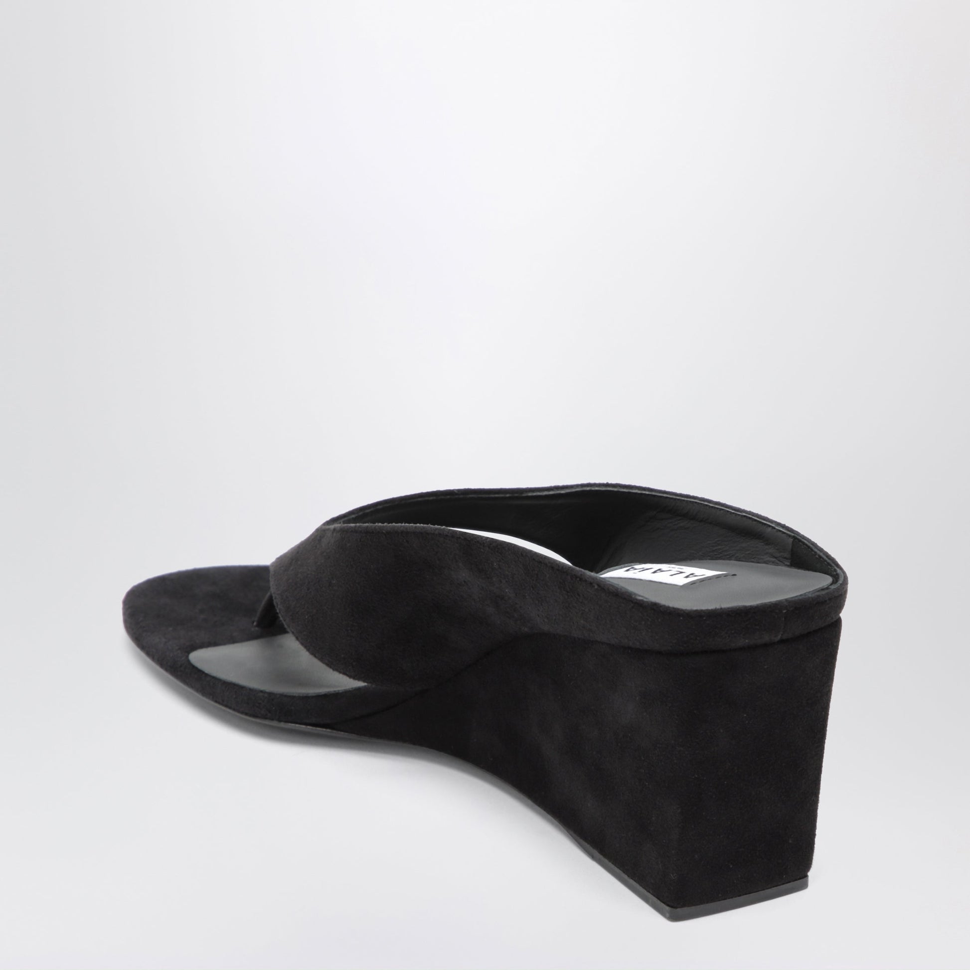 Alaia Black Suede Goat Leather Wedge Thong Mules Women ALAIA