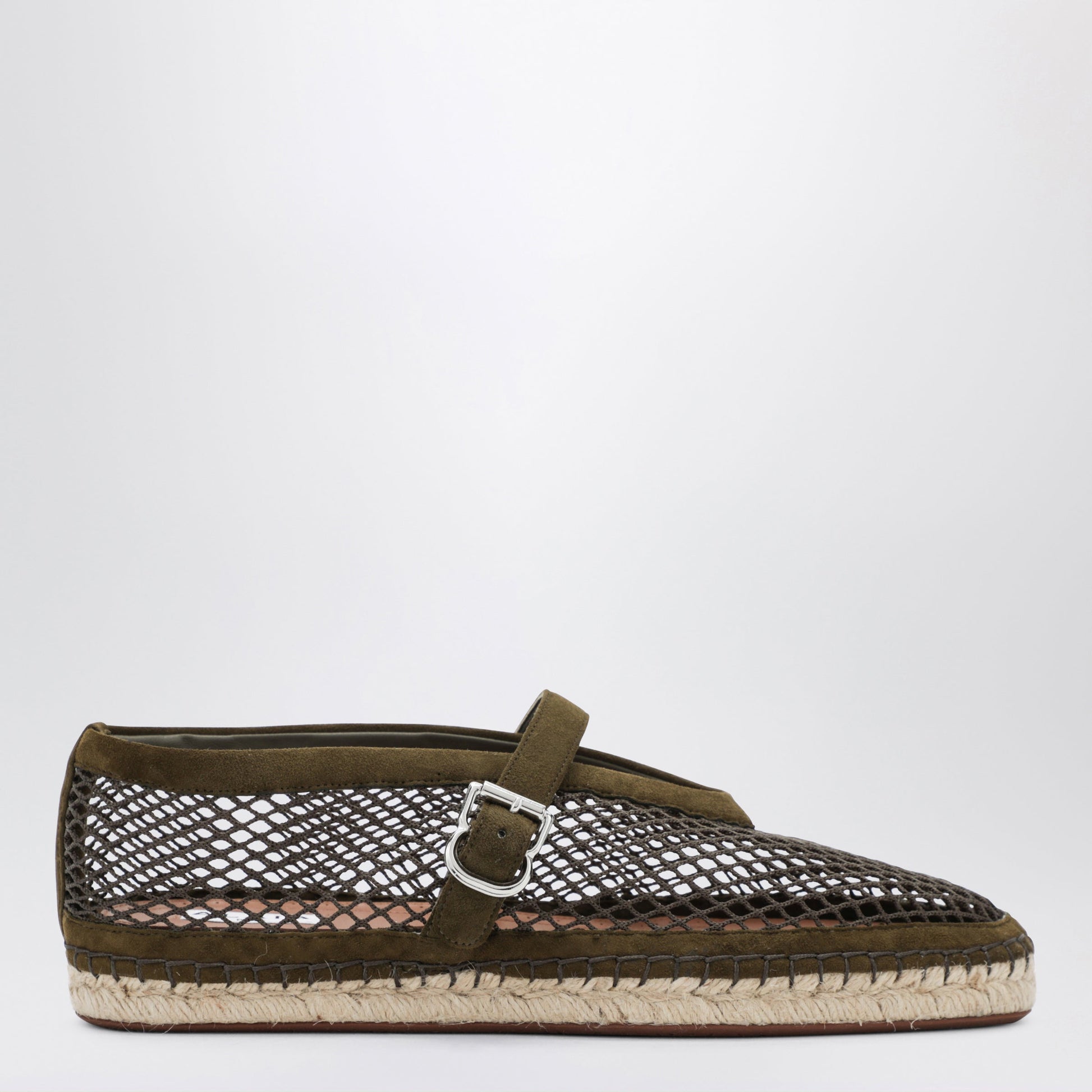 Alaia Flat Espadrilles In Mesh And Suede, Camouflage Green Women ALAIA