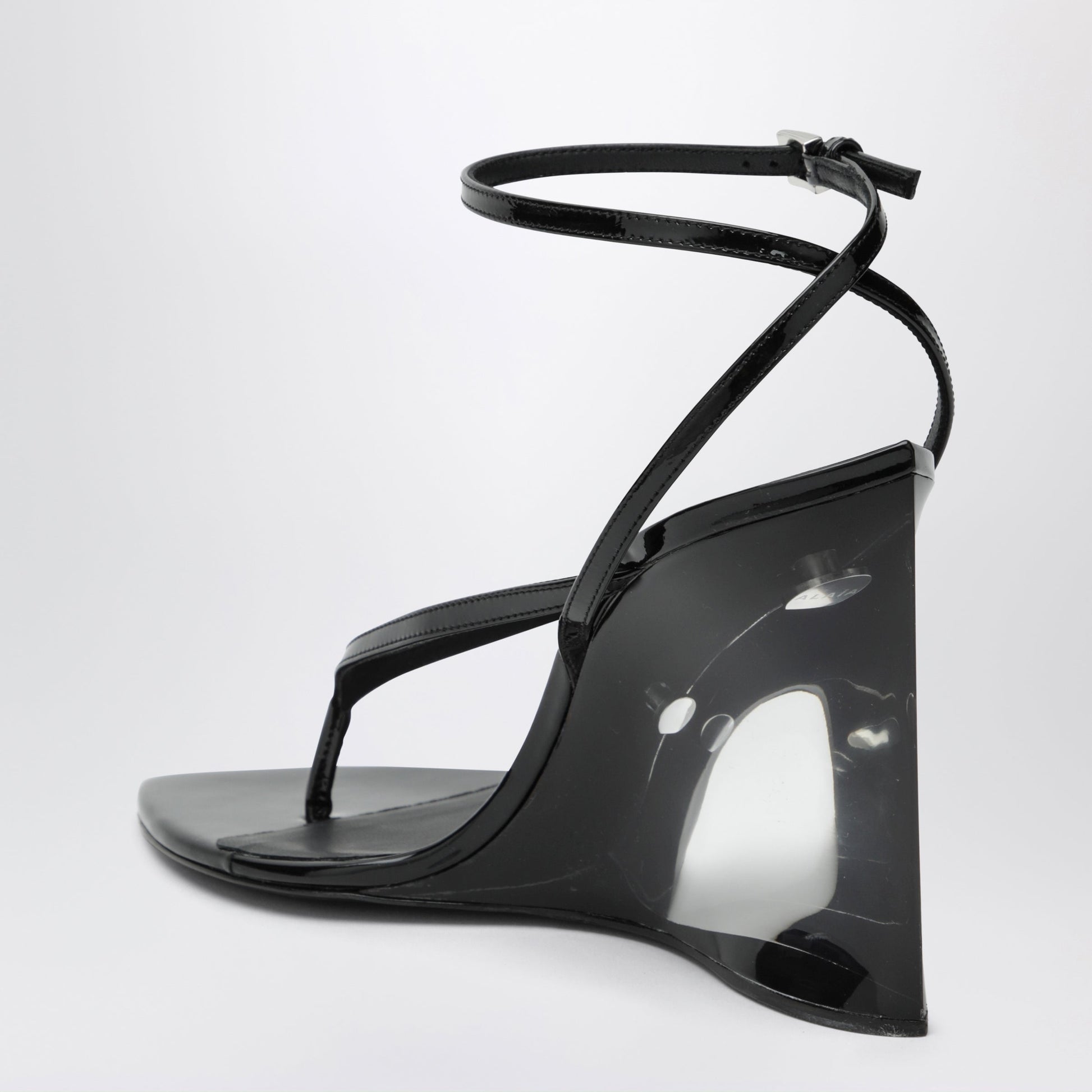 Alaia Black Invisible Thong Sandals With Wedge Women ALAIA