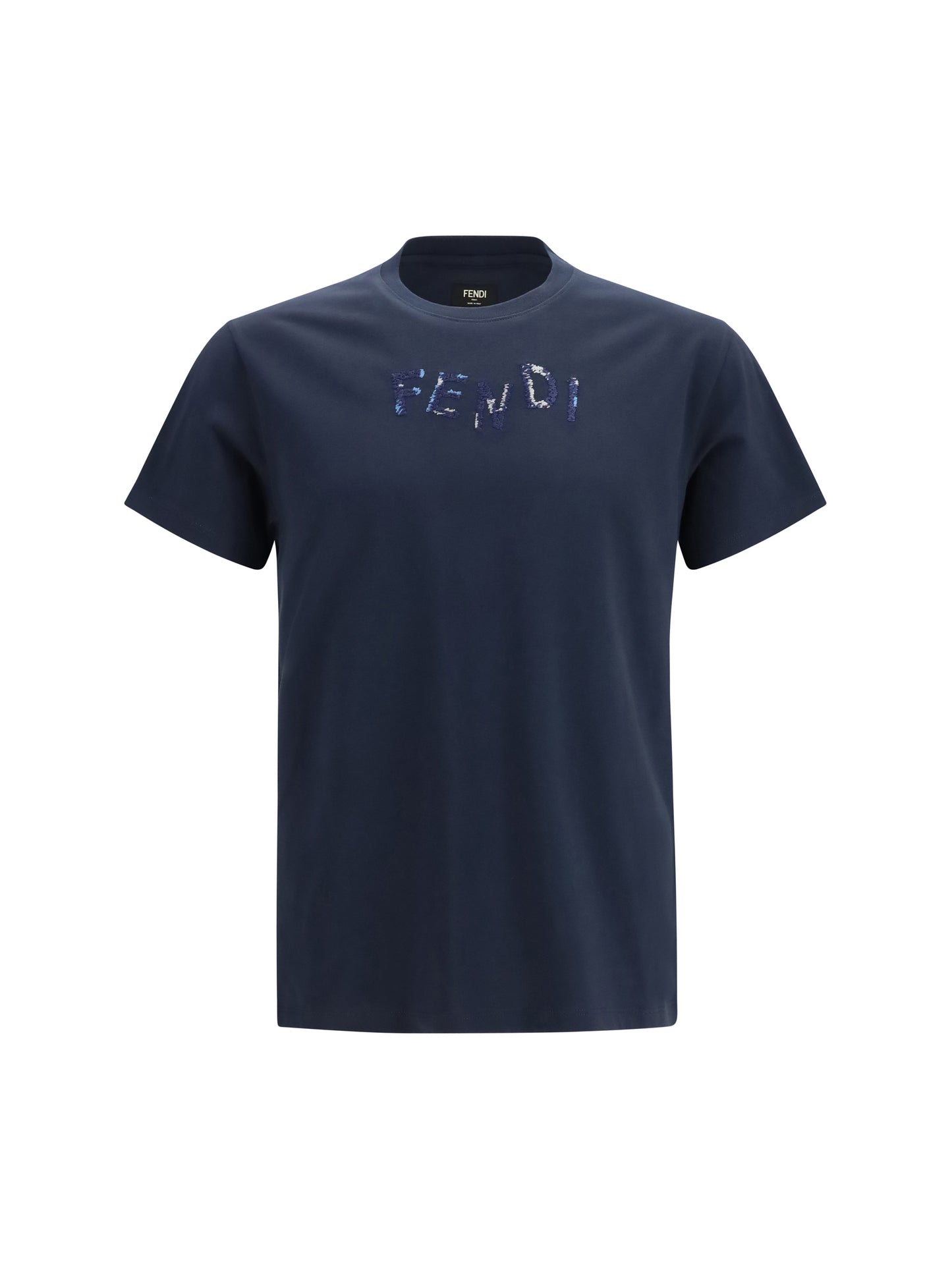 Fendi Men Cotton T-Shirt With Asymmetric Logo FENDI