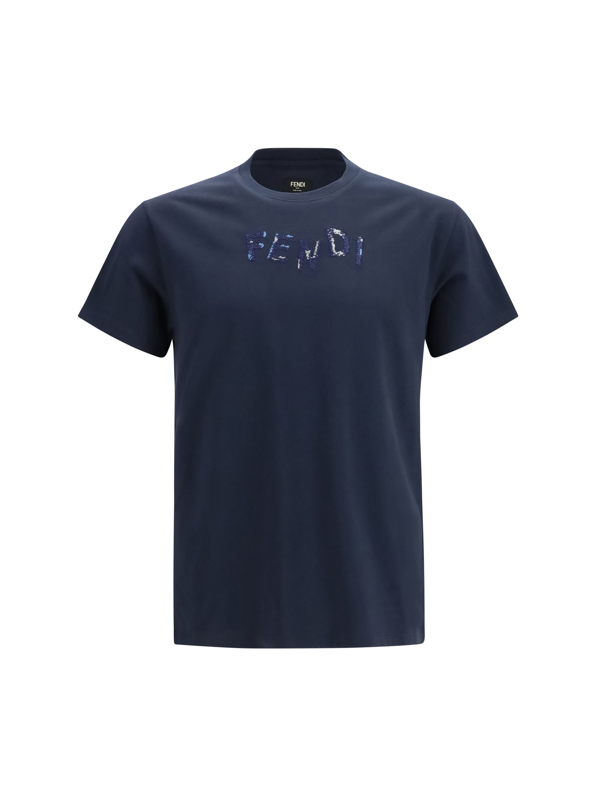 Fendi Men Cotton T-Shirt With Asymmetric Logo FENDI