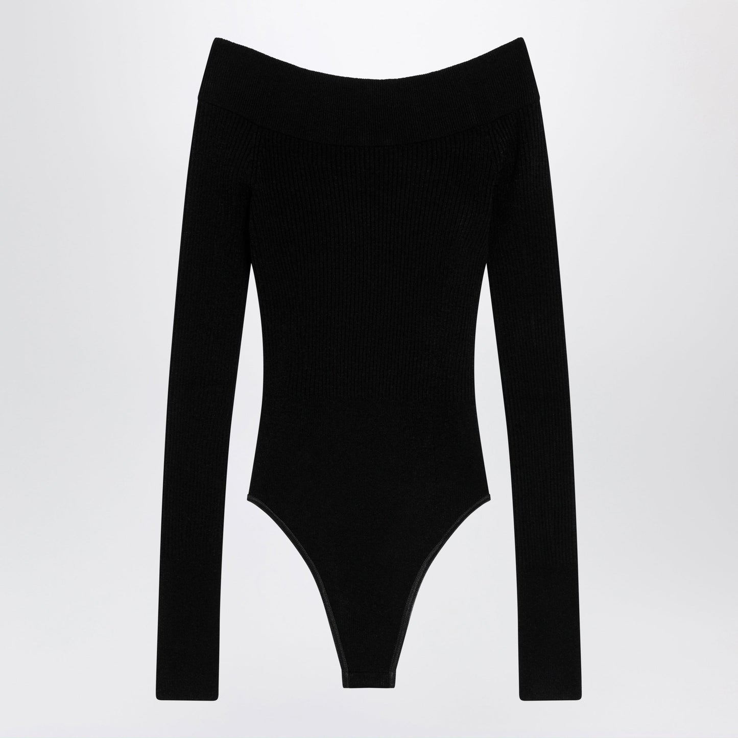 Alaia Shaping Ribbed Knit Off-Shoulder Bodysuit In Black Women ALAIA