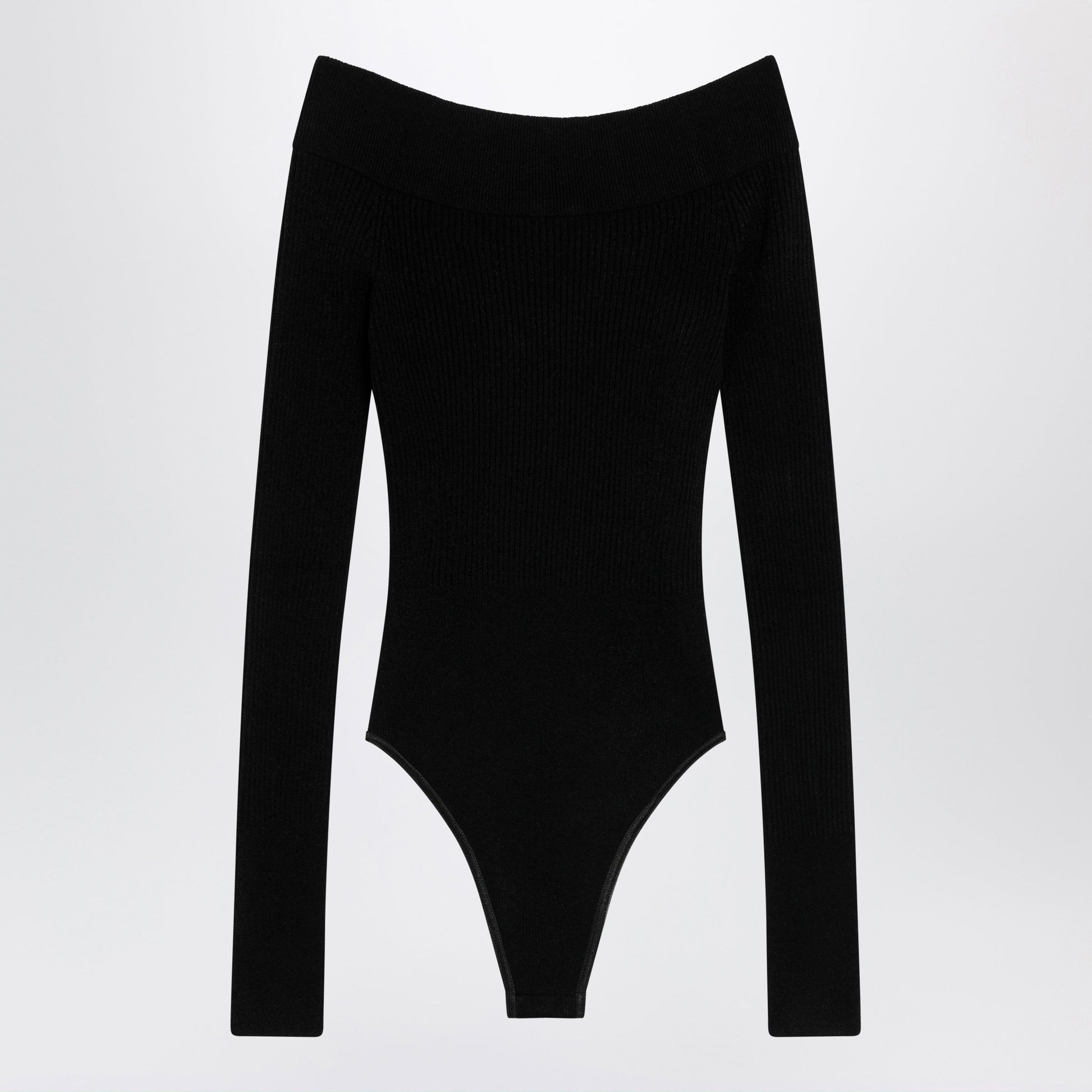 Alaia Shaping Ribbed Knit Off-Shoulder Bodysuit In Black Women ALAIA