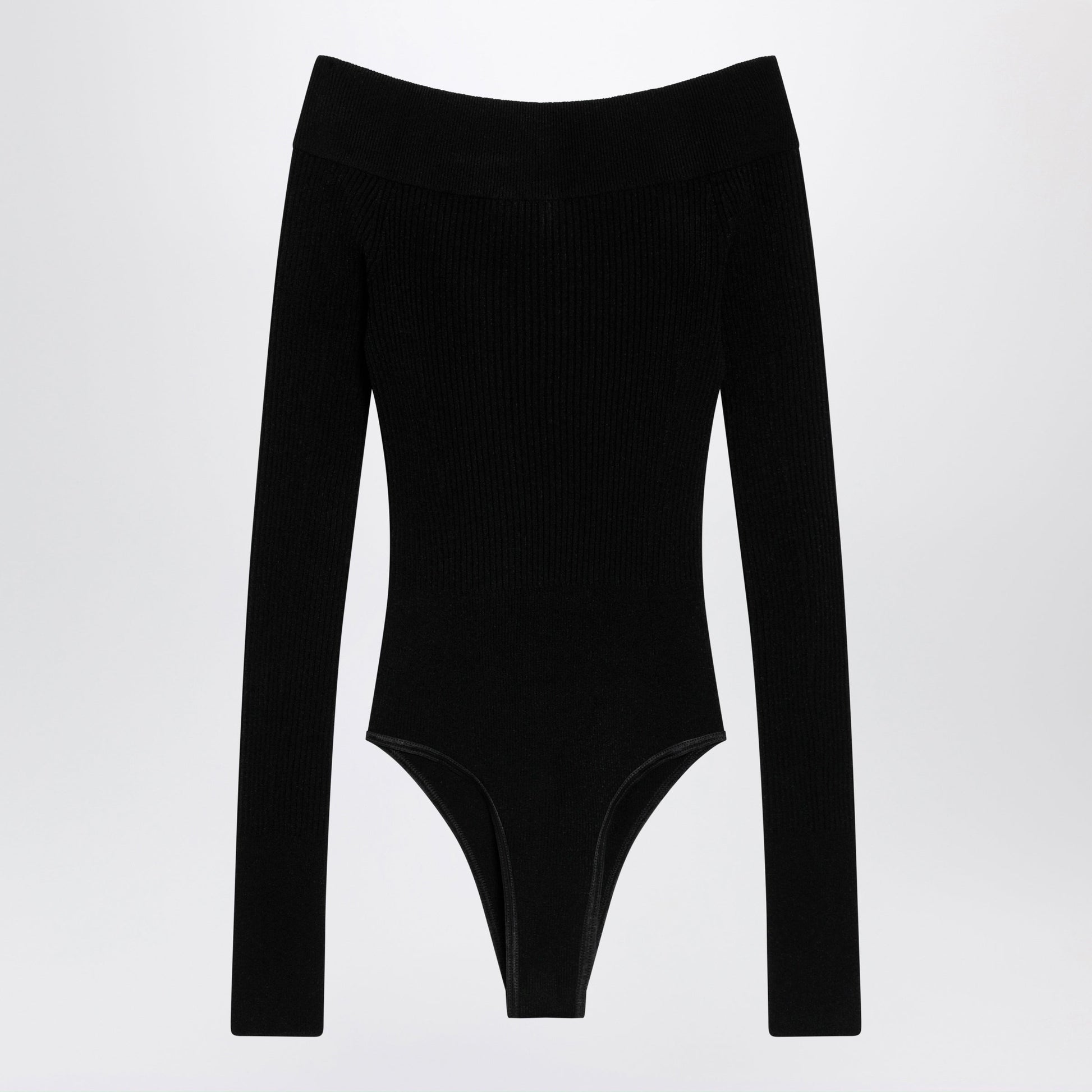Alaia Shaping Ribbed Knit Off-Shoulder Bodysuit In Black Women ALAIA