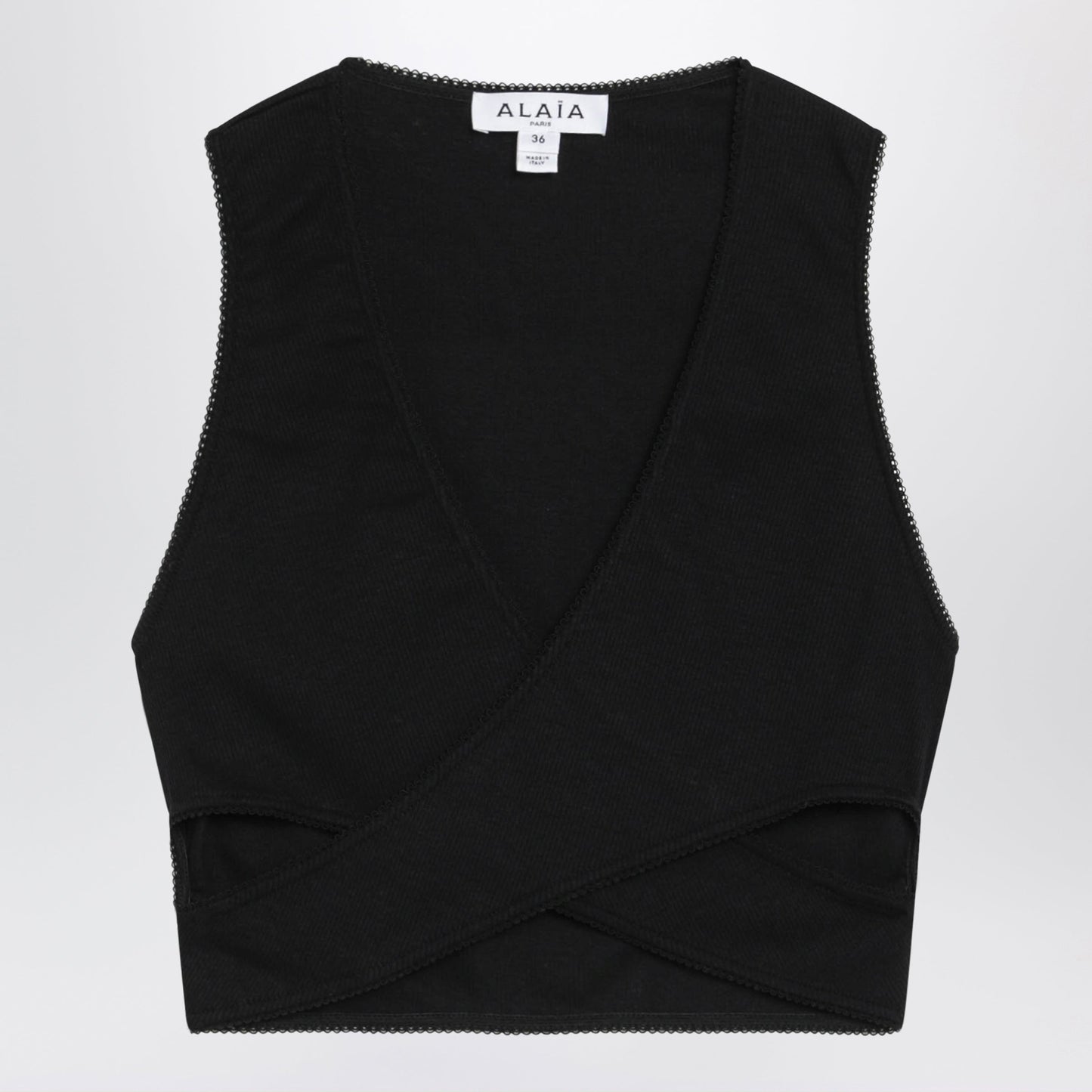 Alaia Black Cotton-Blend Wrap Top Women ALAIA