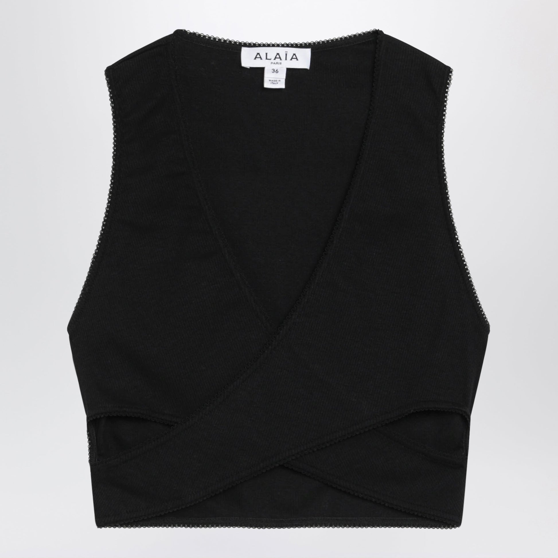 Alaia Black Cotton-Blend Wrap Top Women ALAIA