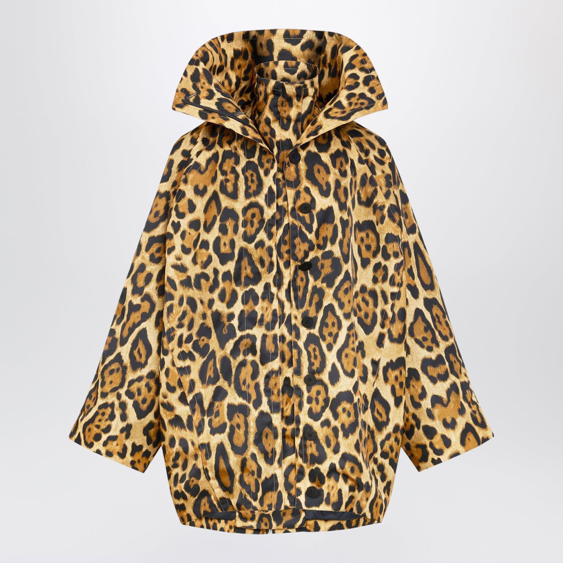 Alaia Layered Ocelot-Print Twill Coat, Noir Caramel Women ALAIA