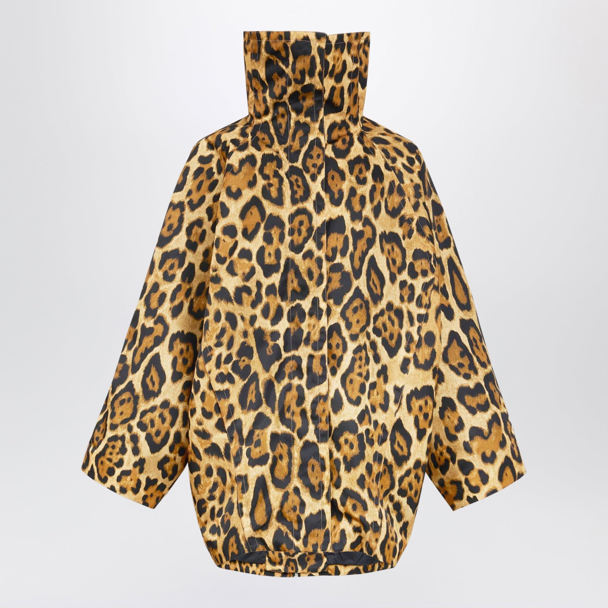 Alaia Layered Ocelot-Print Twill Coat, Noir Caramel Women ALAIA
