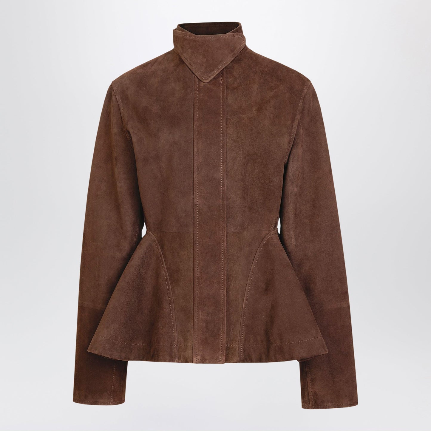 Alaia Peplum Suede Jacket In Chocolate Goat Leather Women ALAIA