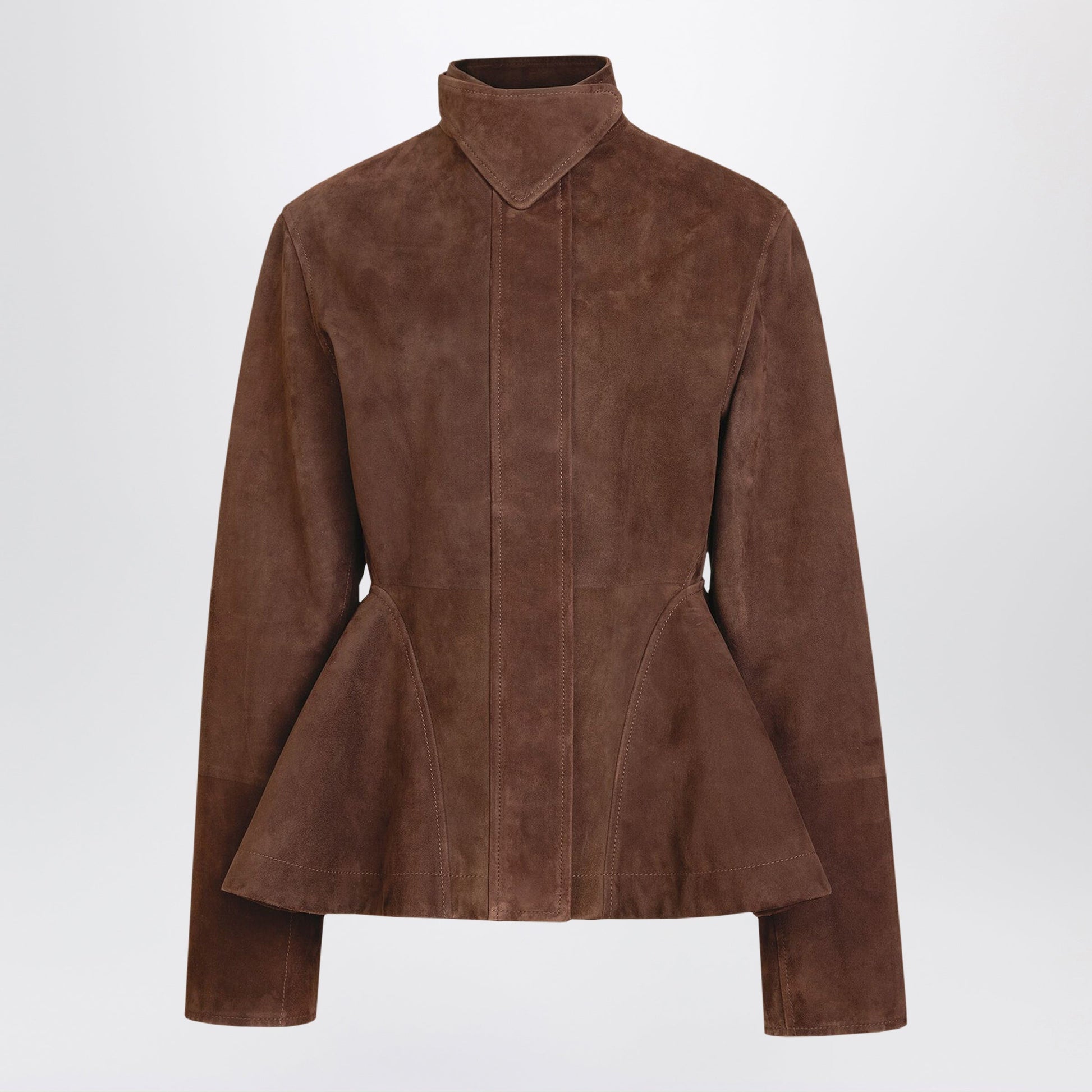 Alaia Peplum Suede Jacket In Chocolate Goat Leather Women ALAIA