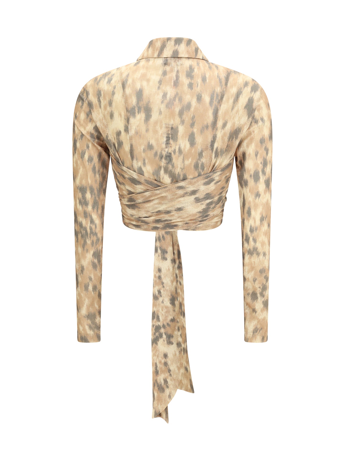 Ganni Women Printed Marl Mesh Tie Blouse GANNI