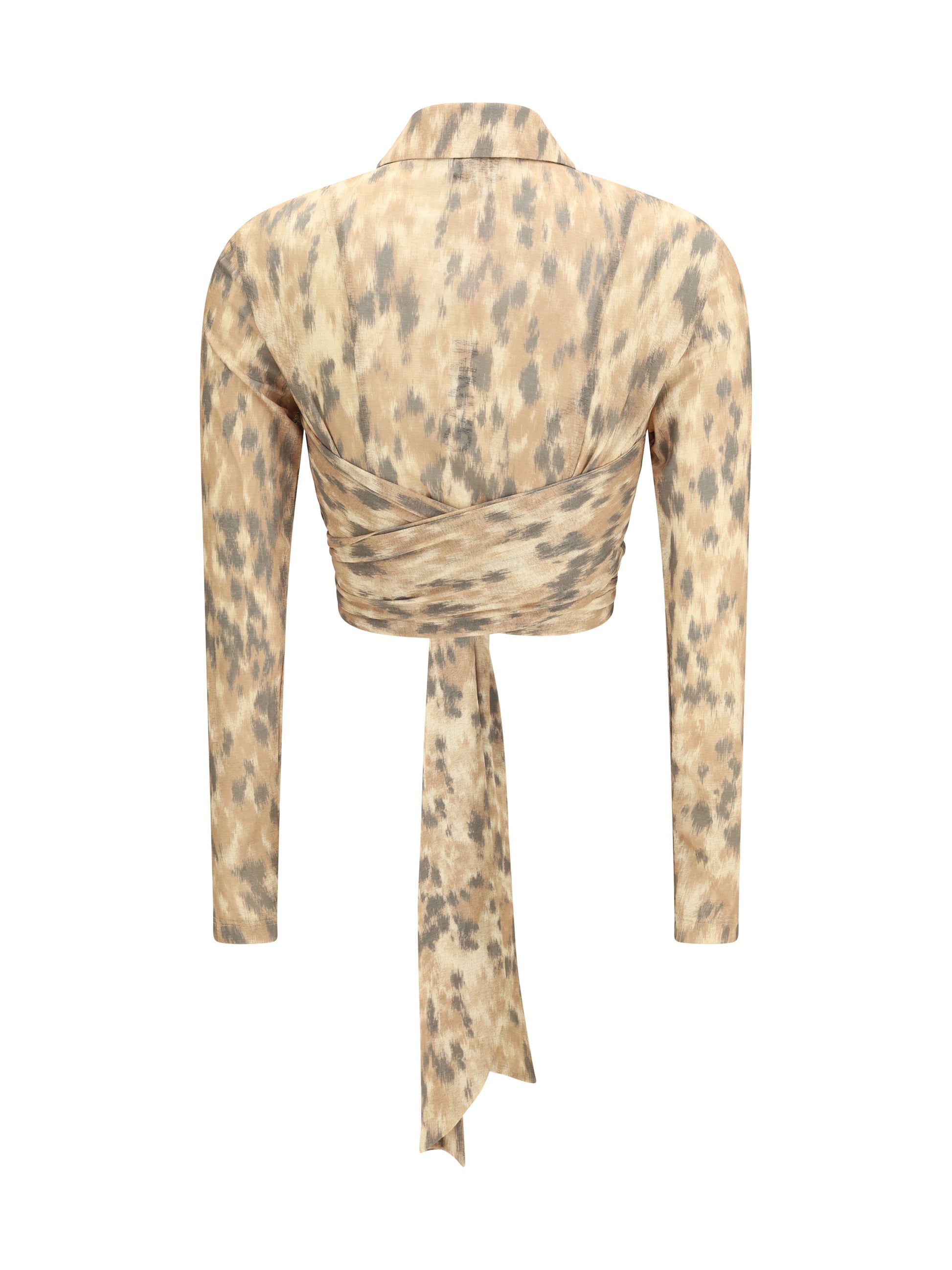 Ganni Women Printed Marl Mesh Tie Blouse GANNI