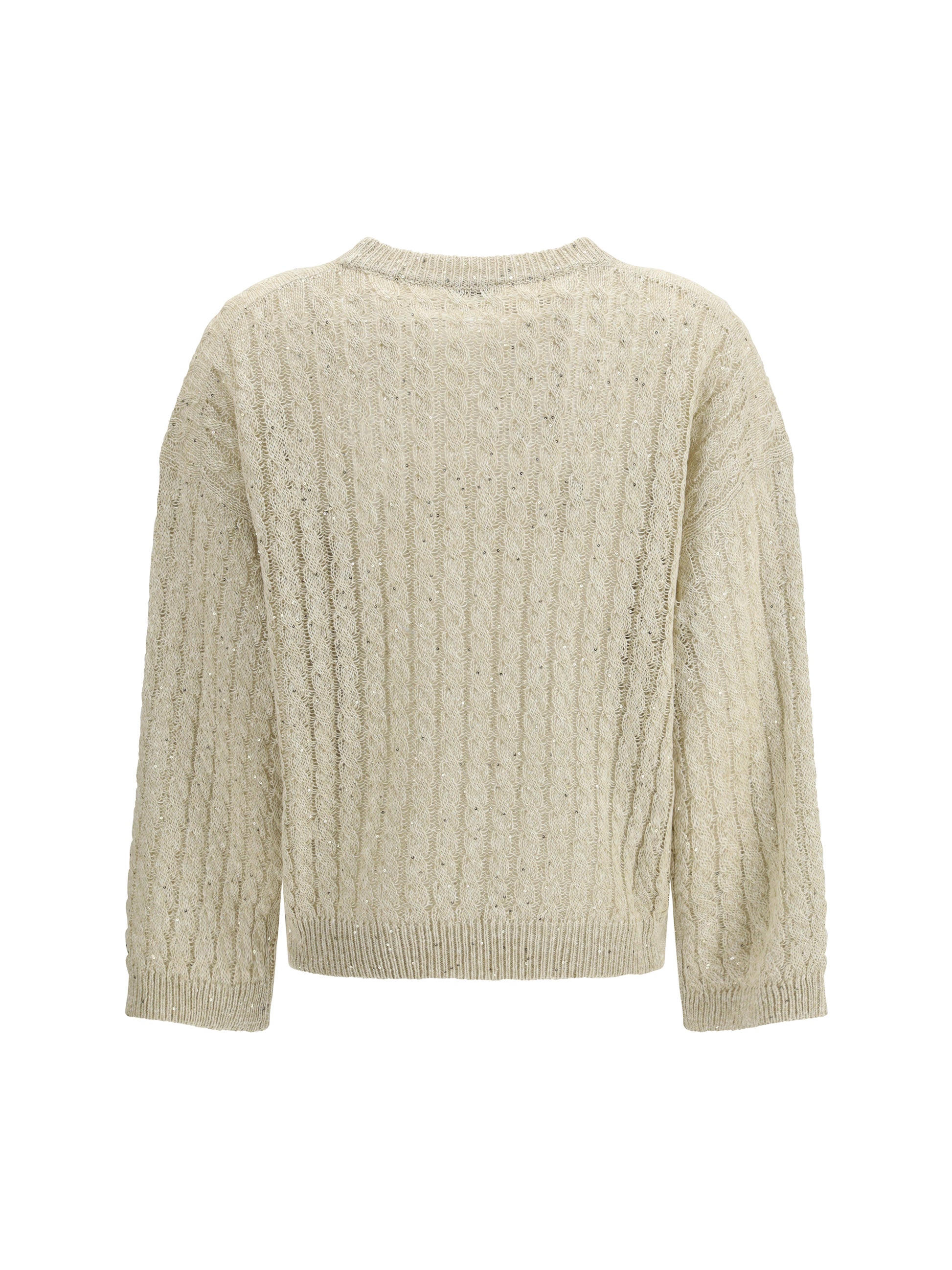 Brunello Cucinelli Women Dazzling Cable Linen Sweater With Openwork Ribbing BRUNELLO CUCINELLI