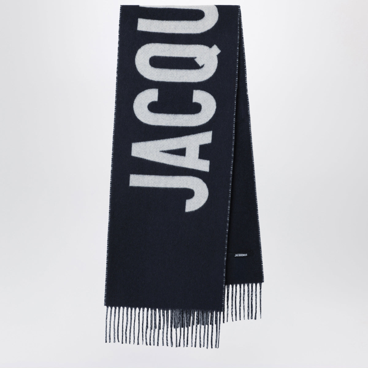 Jacquemus Navy Blue Wool Scarf With Logo Men JACQUEMUS