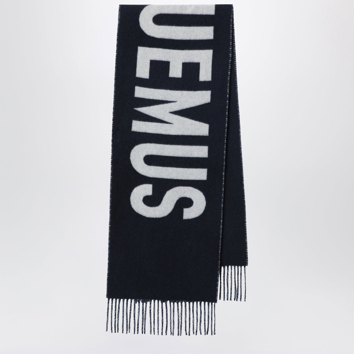 Jacquemus Navy Blue Wool Scarf With Logo Men JACQUEMUS