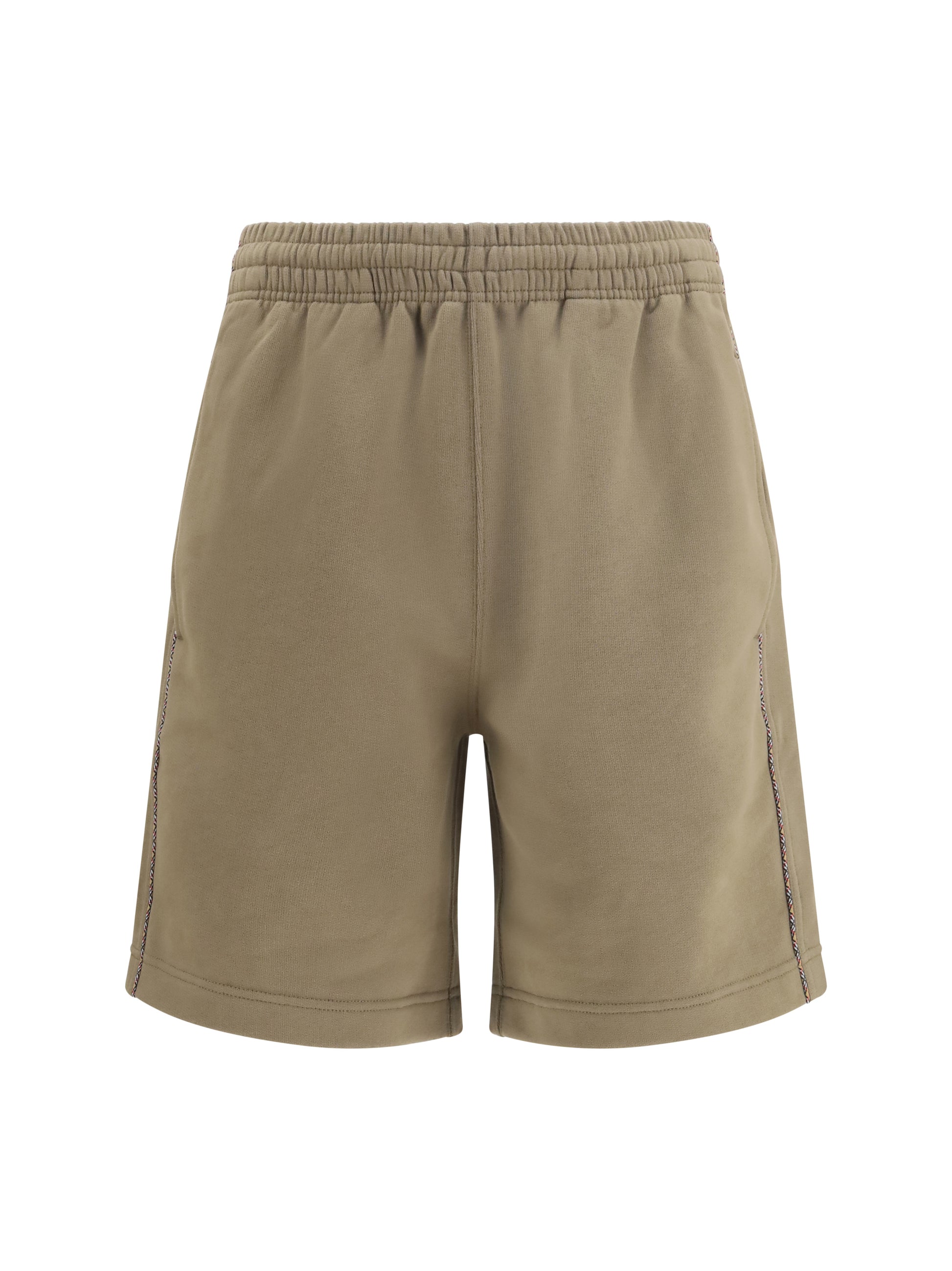 Burberry Men Cotton Shorts With Check Trims BURBERRY