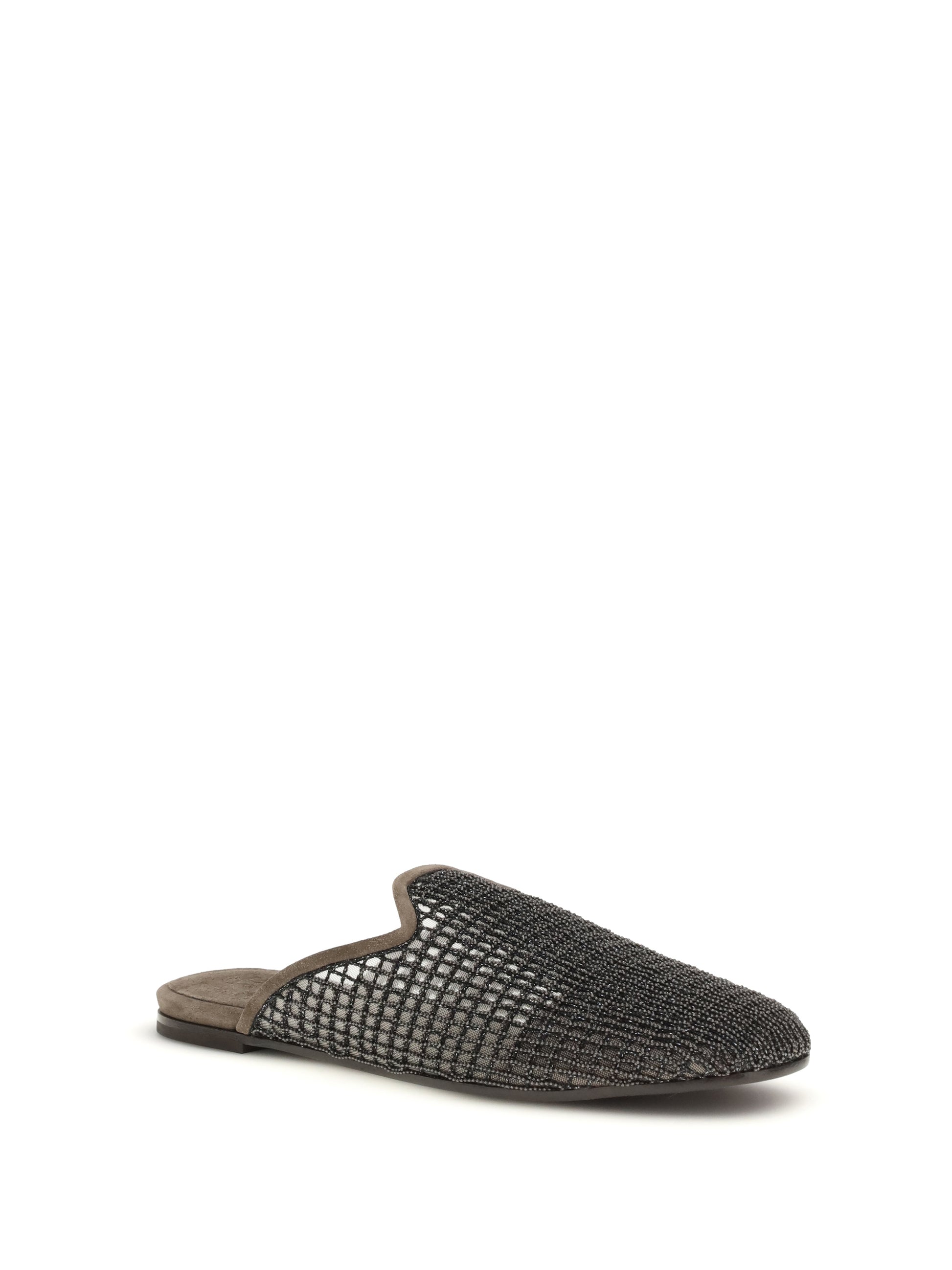 Brunello Cucinelli Women Suede Mules With Precious Net Embroidery BRUNELLO CUCINELLI