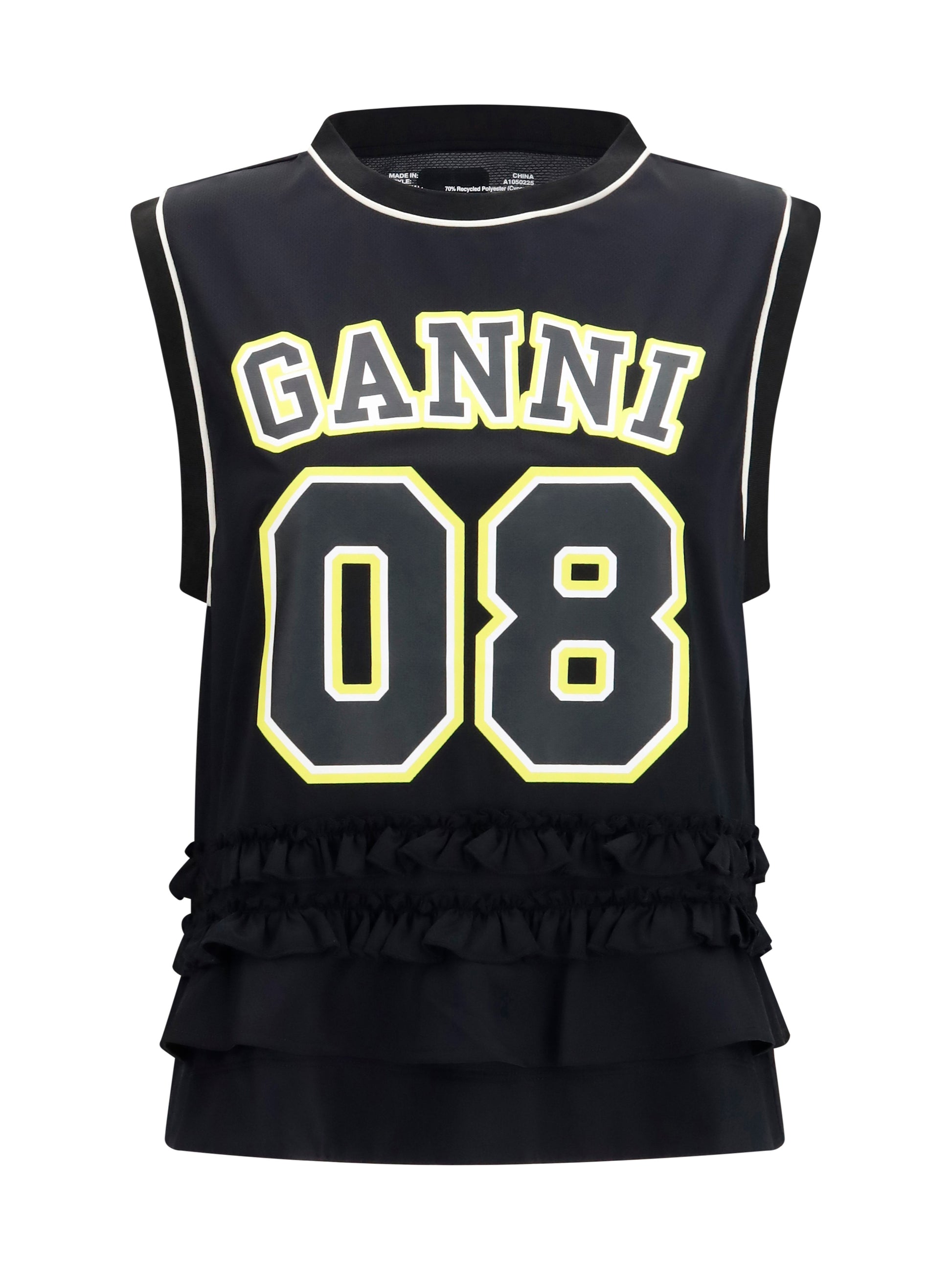 Ganni Women Cycora Oversized Tank Top With Ruffled Hem GANNI