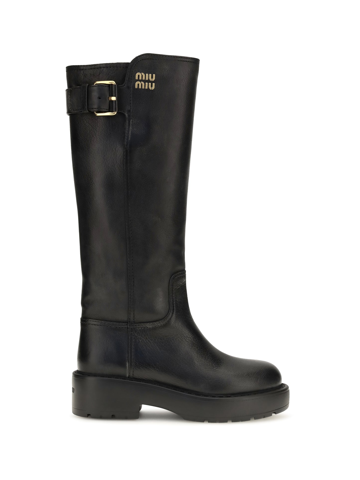 Miu Miu Women Leather Knee-High Boots With Buckle Detail MIU MIU