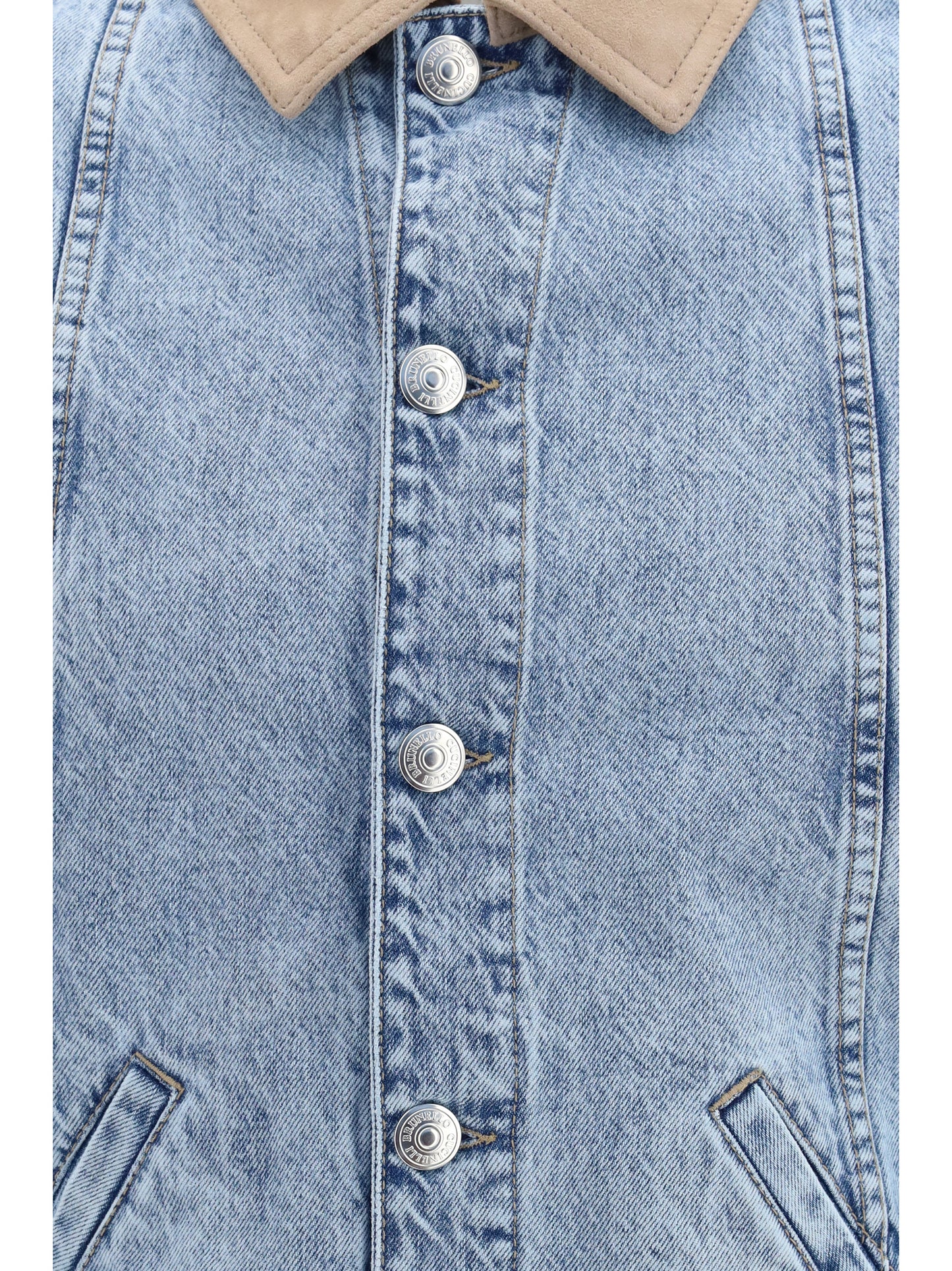 Brunello Cucinelli Men Denim Jacket With Suede Collar BRUNELLO CUCINELLI