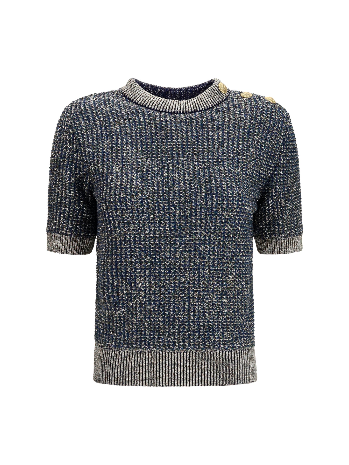 Balmain Women Short-Sleeve Sequined Sweater With Buttons BALMAIN
