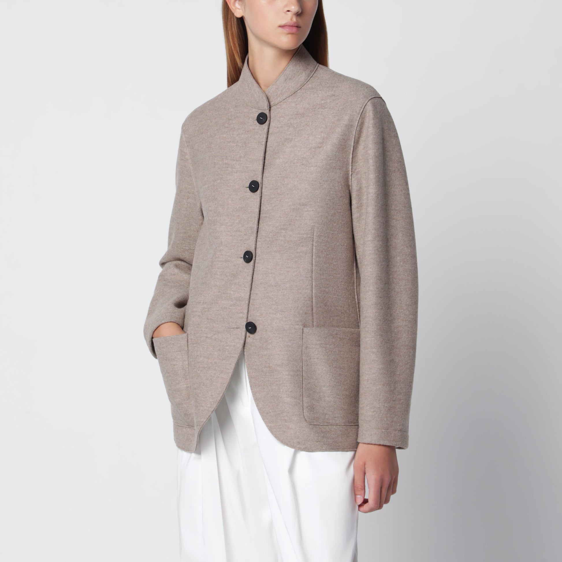 Harris Wharf London Beige Melange Wool Jacket Women HARRIS WHARF LONDON