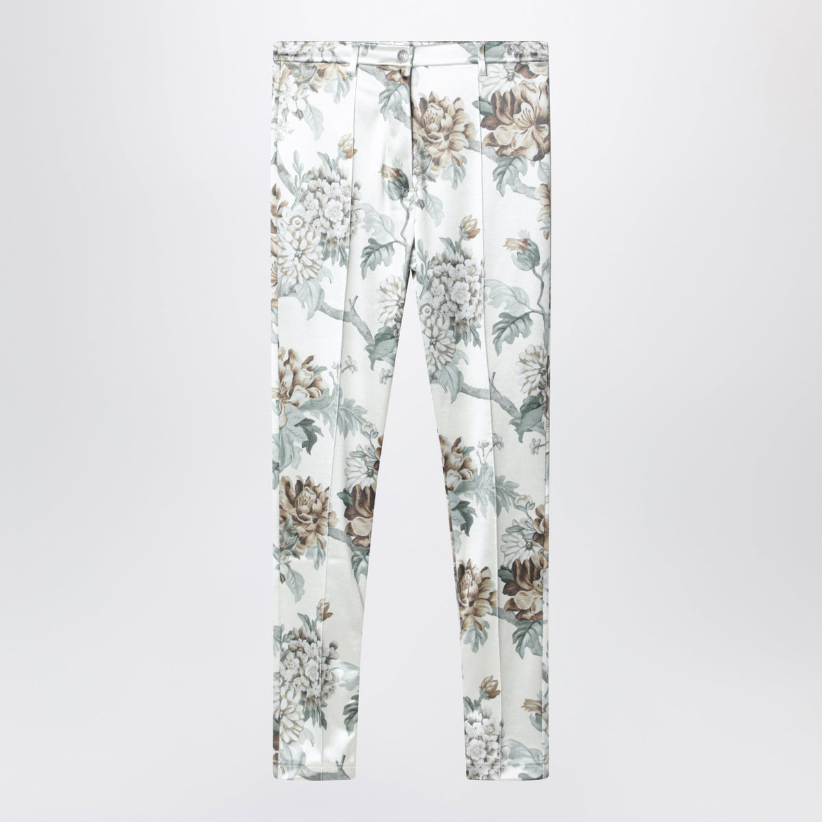 Acne Studios Beige Floral Print Fitted Trousers In Glossy Stretch Jersey Women ACNE STUDIOS