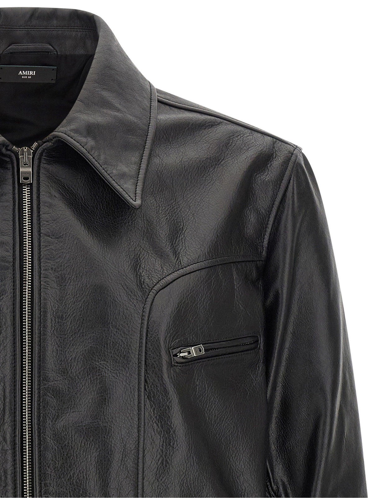Amiri Men Leather Jacket With Zip AMIRI
