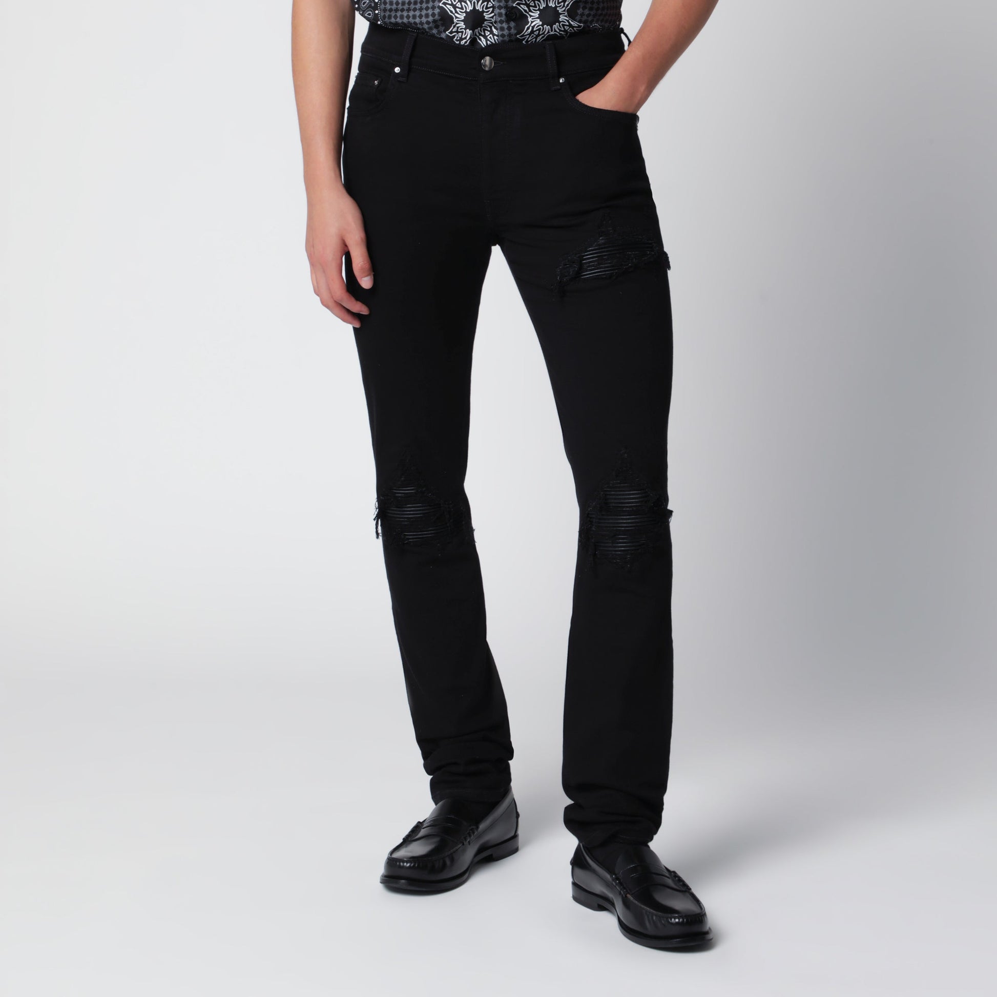 Amiri Ripped Skinny Cotton Jeans In Black Men AMIRI