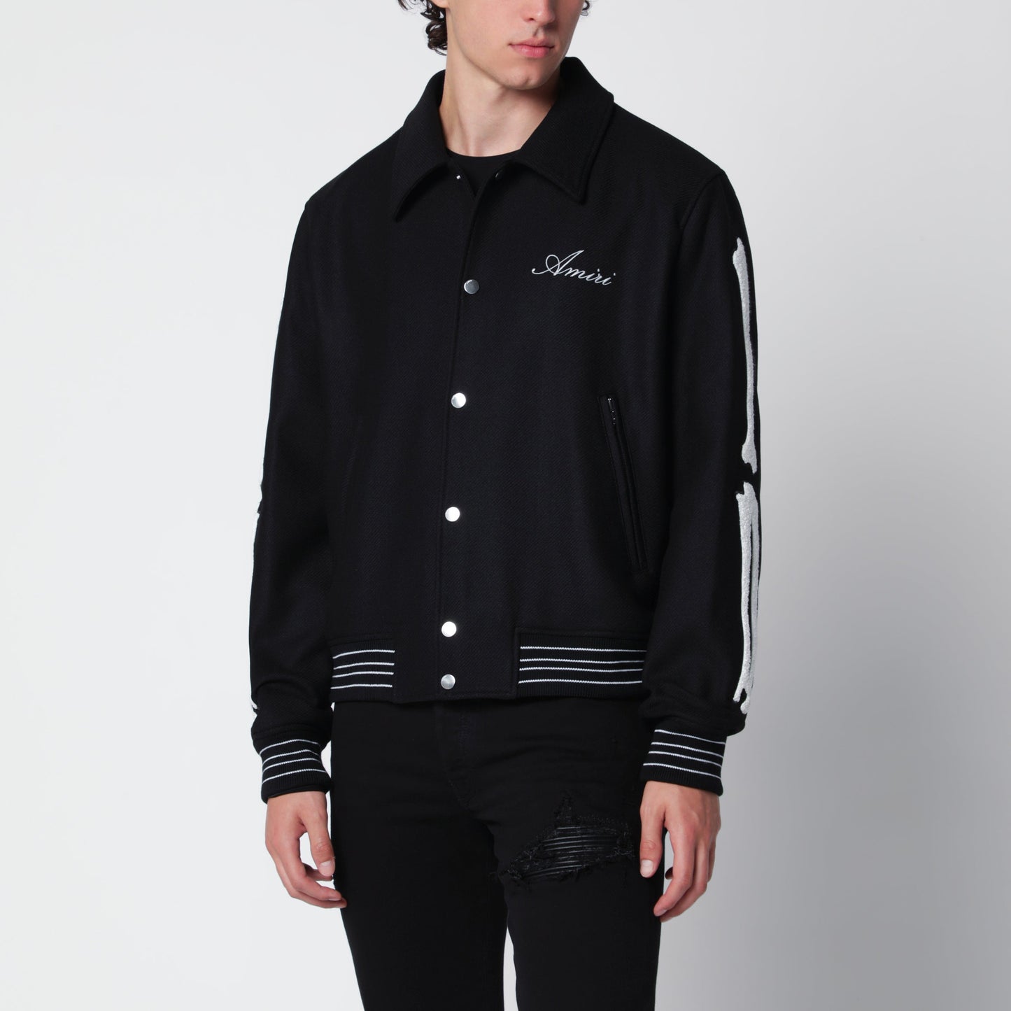Amiri Black Wool Blend Jacket With Logo Men AMIRI