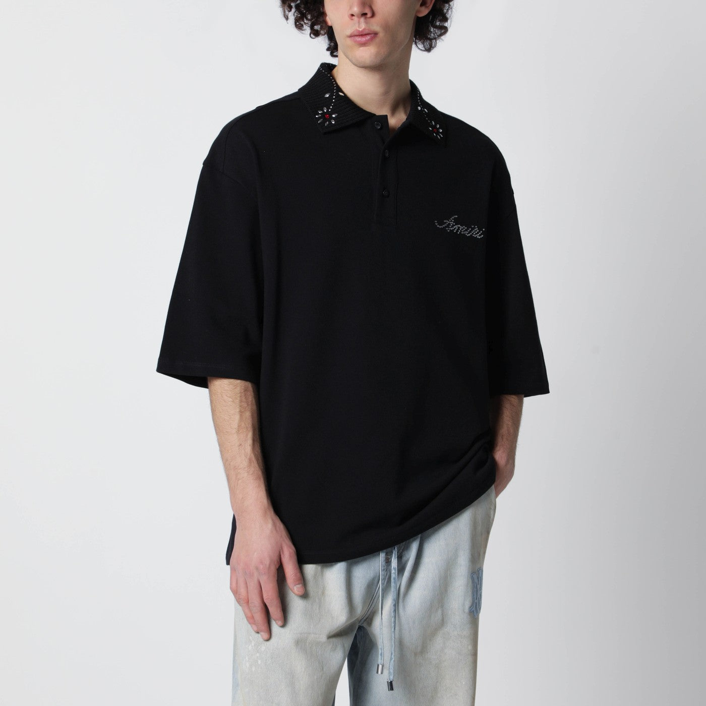 Amiri Black Oversize Cotton Polo Shirt Men AMIRI