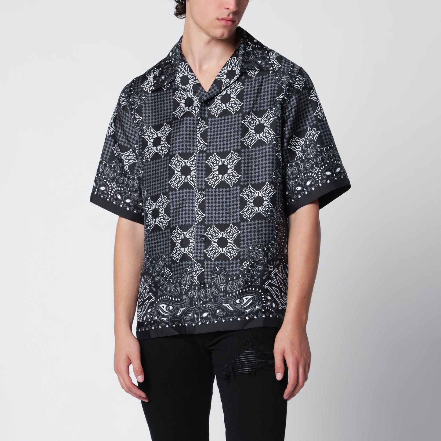 Amiri Ma Check Camp Checked Silk Camp Shirt In Black Men AMIRI