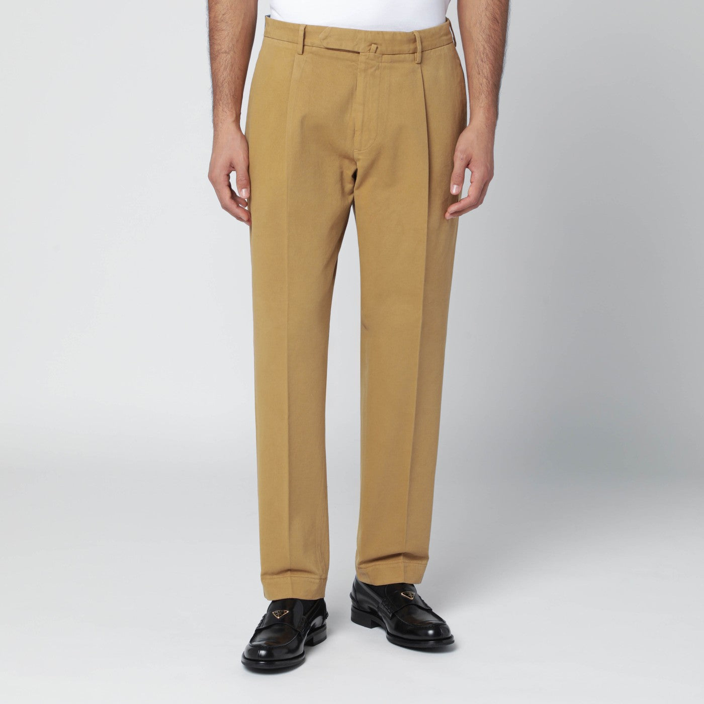 Santaniello Ochre Cotton And Cashmere Trousers Men Santaniello